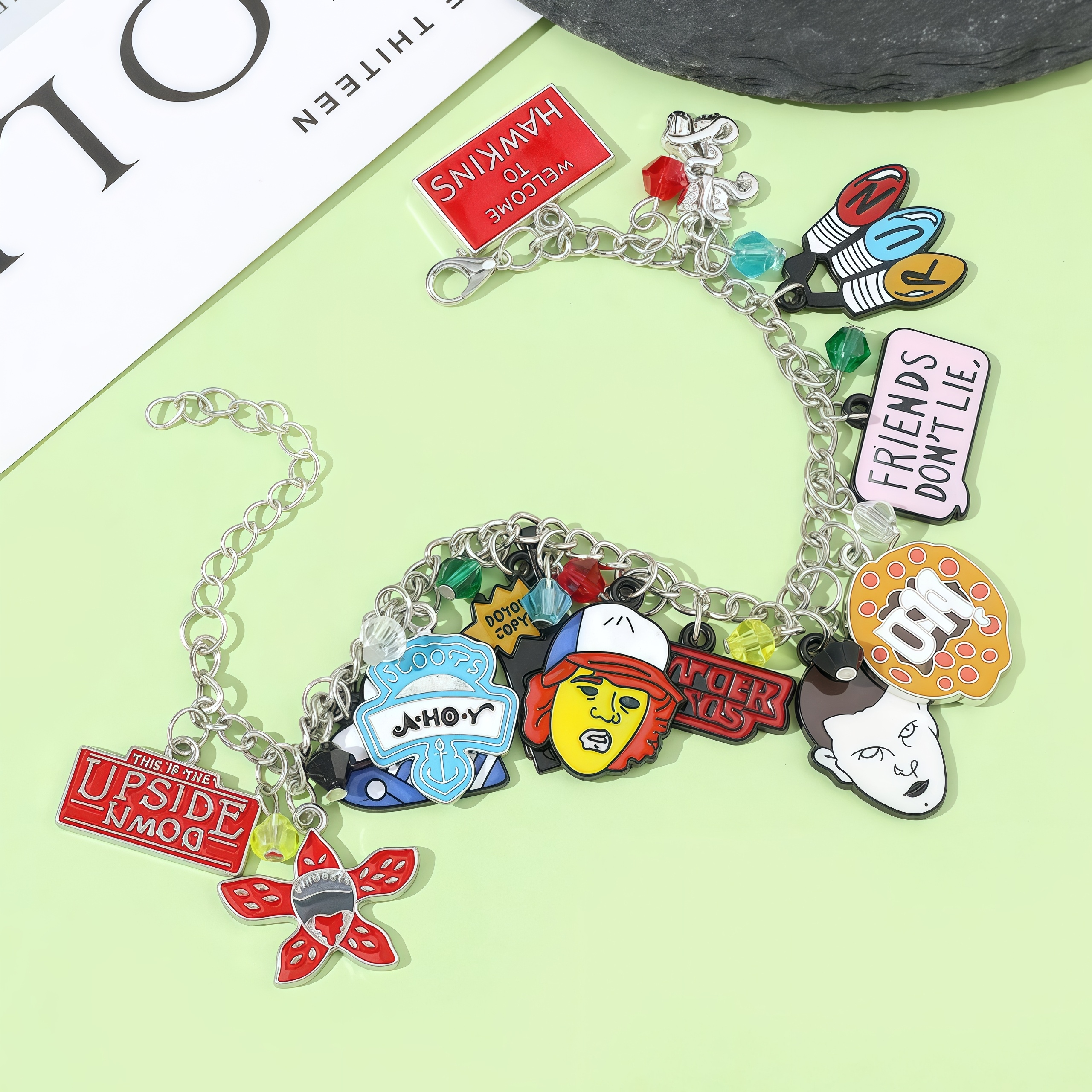 Stranger Things DIY Bracelet with Assorted Zinc Alloy Pendants & Cartoon Charms Lightweight Customizable Jewelry Gift for Fans Wicker Man Hellfire Club