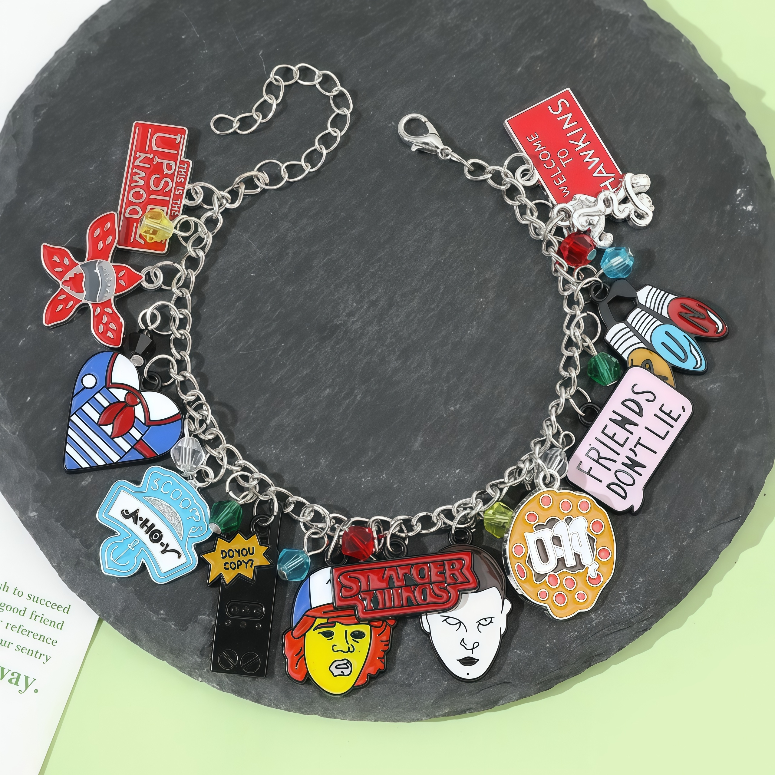 Stranger Things DIY Bracelet with Assorted Zinc Alloy Pendants & Cartoon Charms Lightweight Customizable Jewelry Gift for Fans Wicker Man Hellfire Club