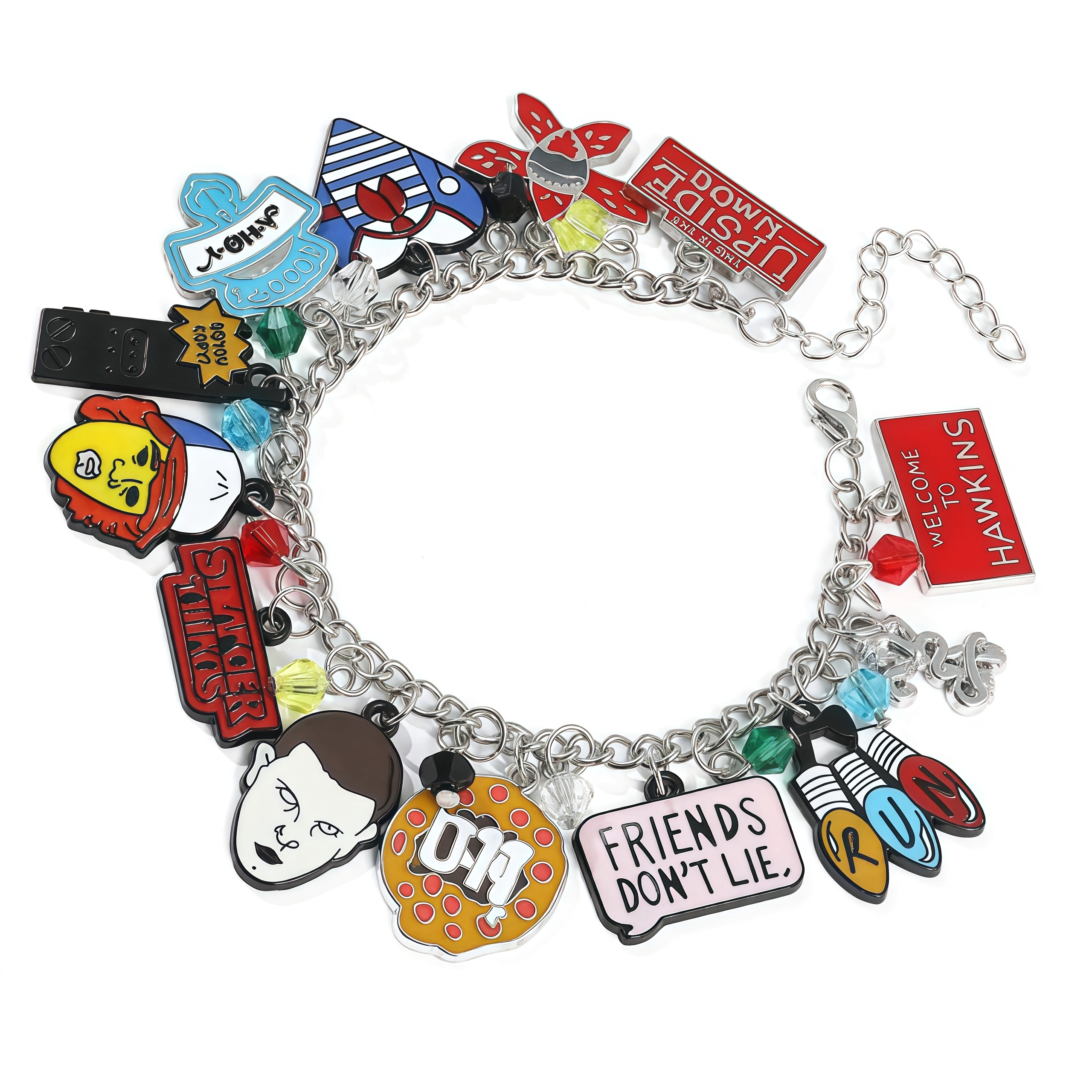 Stranger Things DIY Bracelet with Assorted Zinc Alloy Pendants & Cartoon Charms Lightweight Customizable Jewelry Gift for Fans Wicker Man Hellfire Club