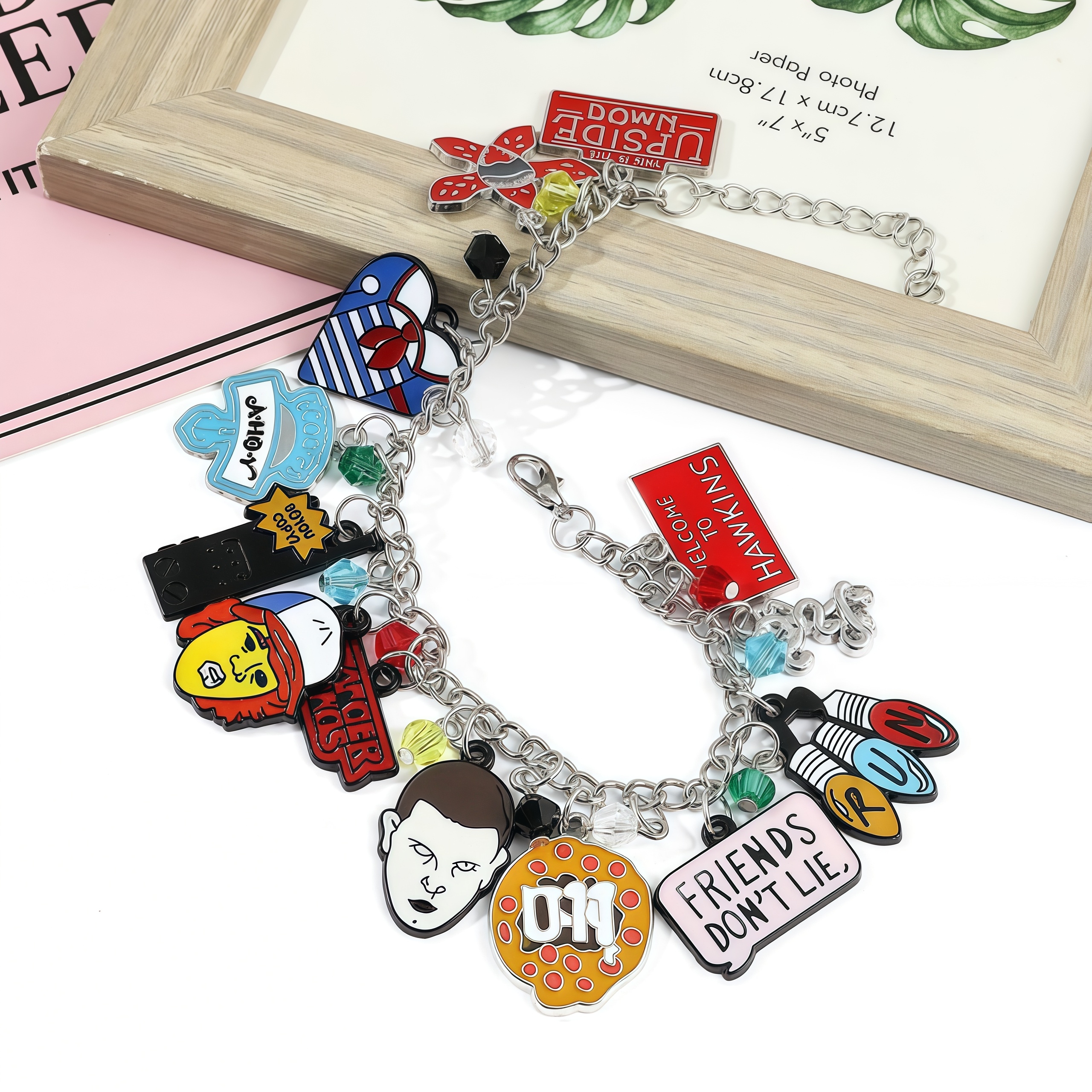 Stranger Things DIY Bracelet with Assorted Zinc Alloy Pendants & Cartoon Charms Lightweight Customizable Jewelry Gift for Fans Wicker Man Hellfire Club