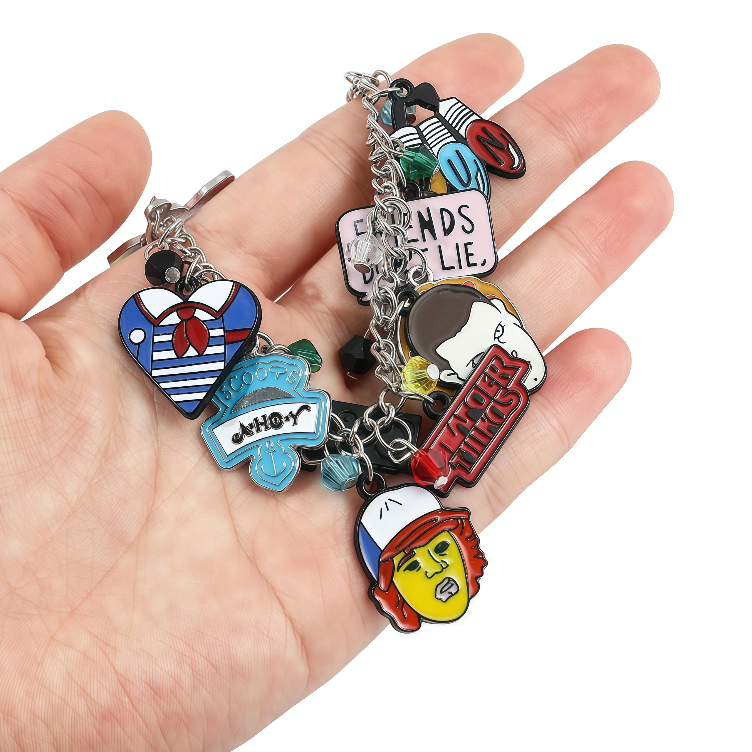 Stranger Things DIY Bracelet with Assorted Zinc Alloy Pendants & Cartoon Charms Lightweight Customizable Jewelry Gift for Fans Wicker Man Hellfire Club