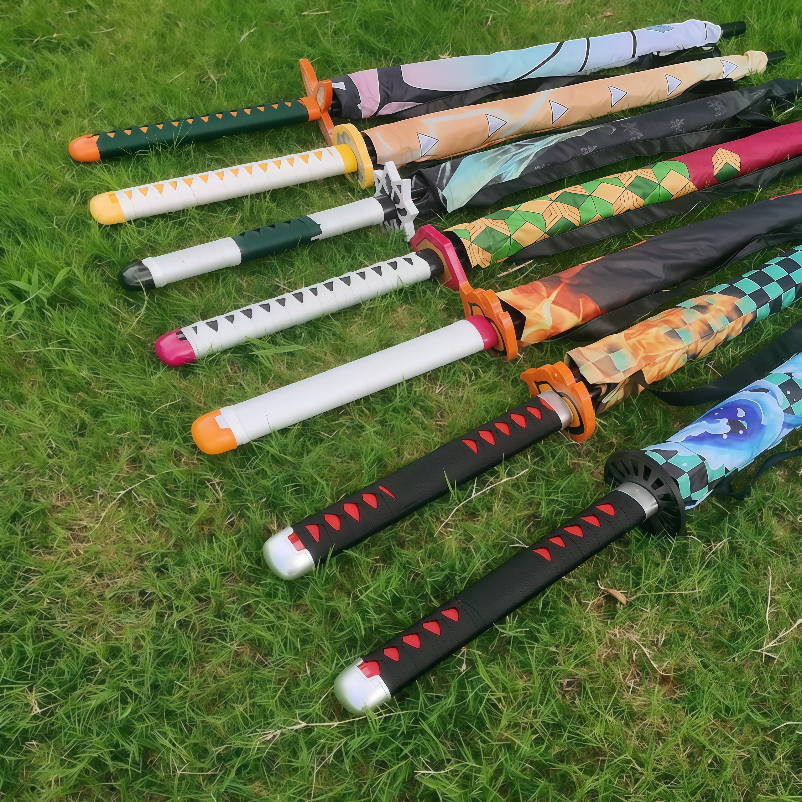 Samurai Katana Sword Handle Long Stick Umbrella,16‑Rib Semi‑Automatic Anime‑Style Print Cosplay Prop Rain Umbrella,Multiple Pattern Options