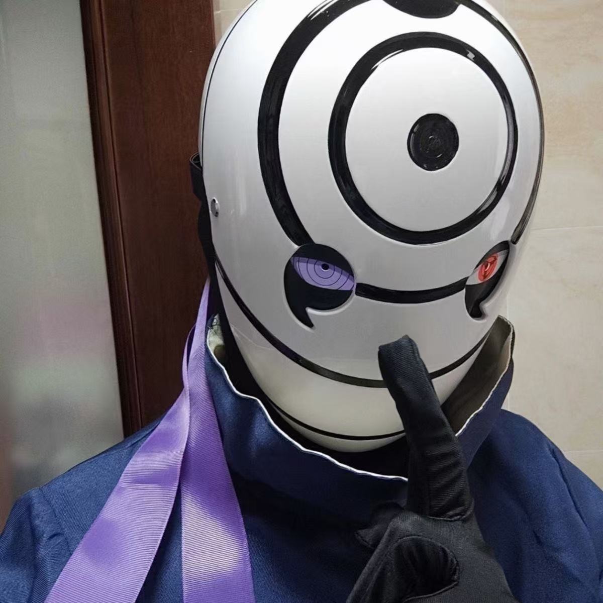 Naruto Tobi Uchiha Obito Cosplay Costume Set, Akatsuki Red Cloud Cloak + Obito Mask, Anime Ninja Outfit for Halloween Cosplay Party