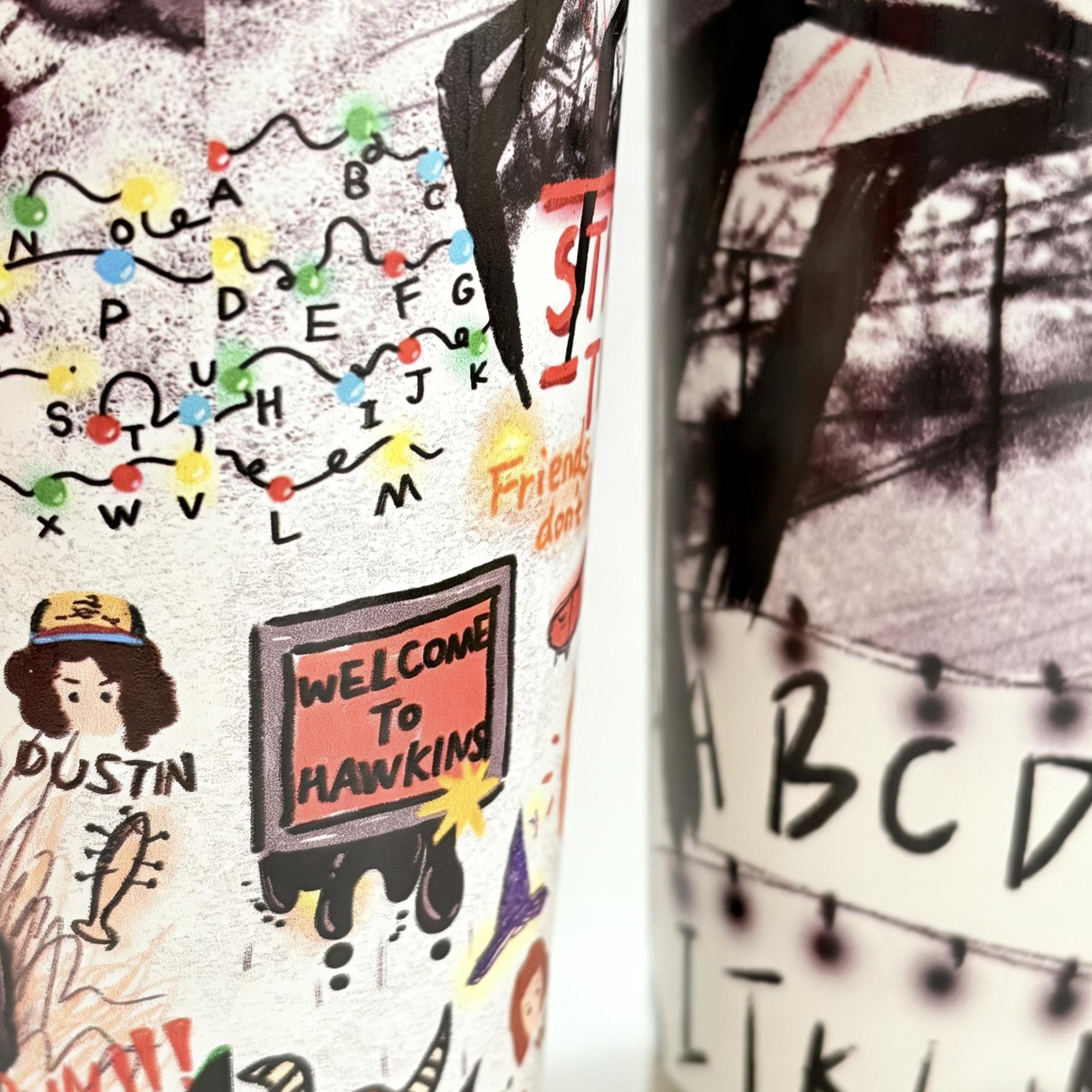 Stranger Things Graffiti Thermos Cup Stainless Steel Straw Double Wall Insulated Large Capacity Coffee Water Mug High Value Bottles Drink