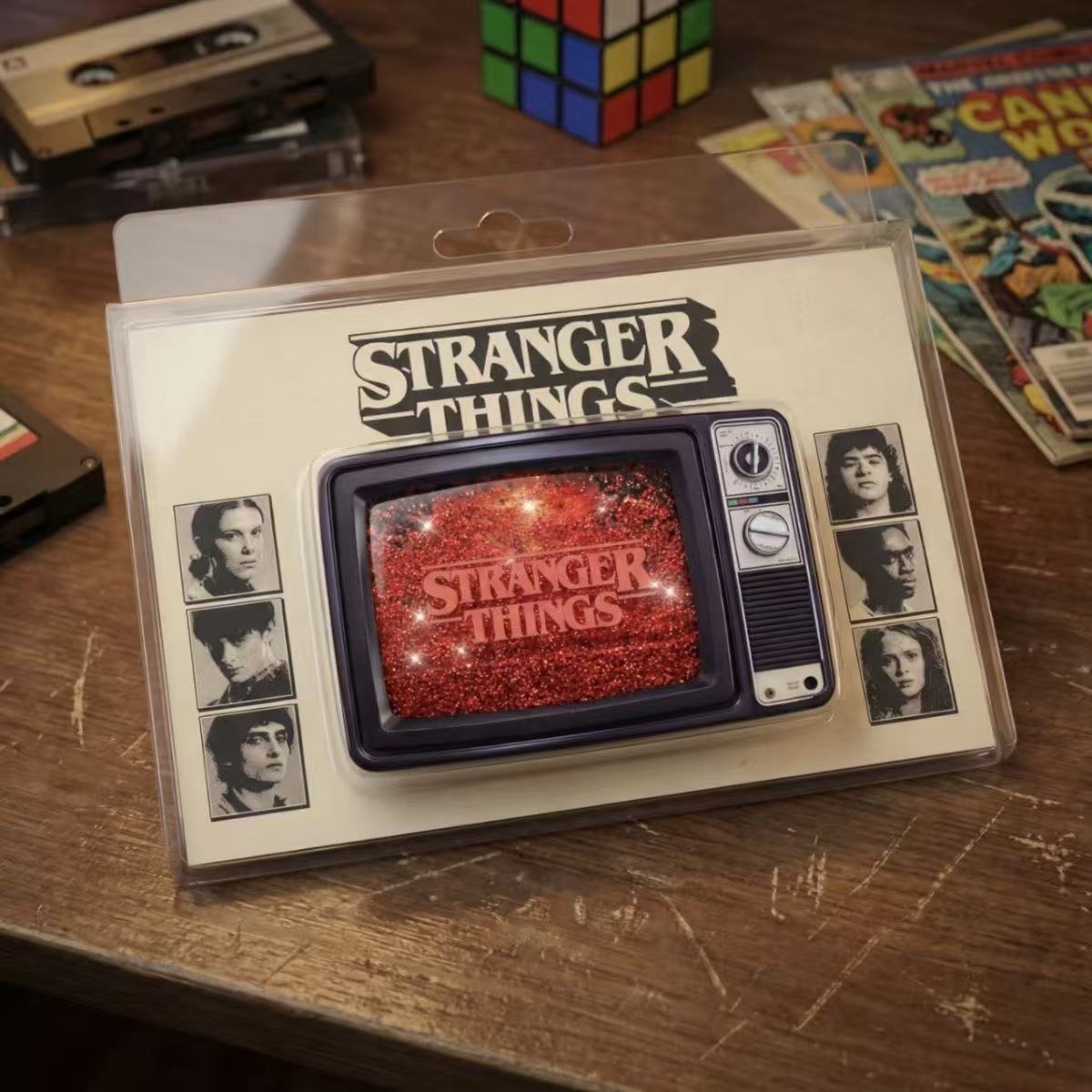 Stranger Things Retro TV Quicksand Fridge Magnet, Upside Down Red Glitter Refrigerator Magnet, Hawkins Fan Collectible Decor