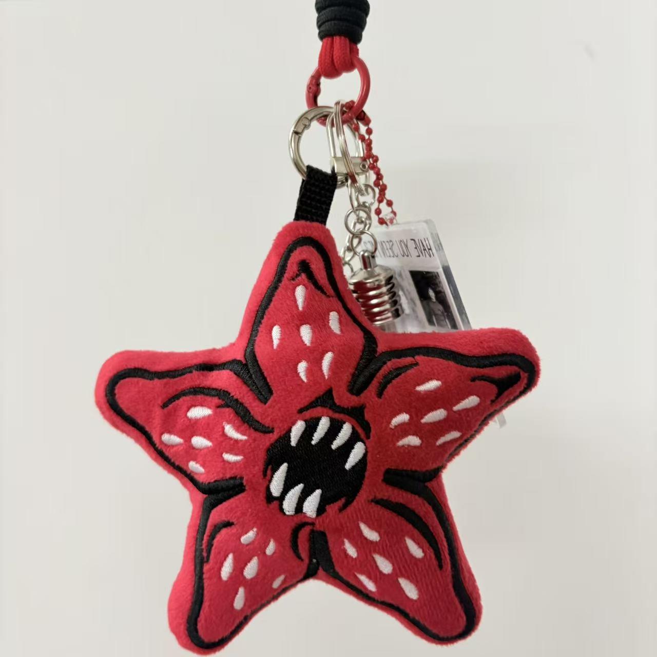 Stranger Things Plush Keychain, Demogorgon Star Flower Bag Charm With Glowing Light Bulb, D&D Dice & Will Byers Missing Card, Horror TV Show Merch Gift for Fans