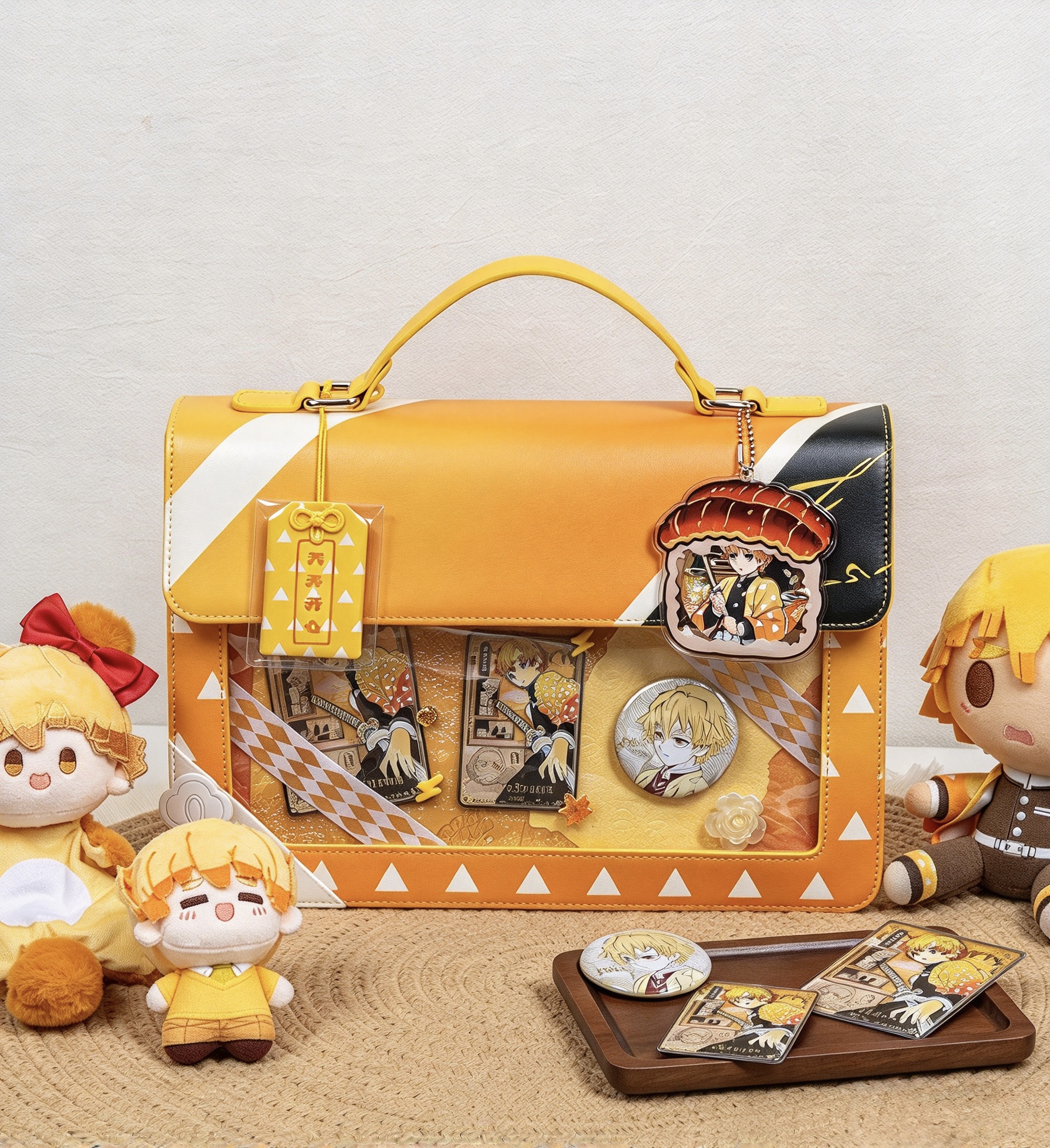 Demon Slayer Ita Bag 4 Styles Bundle, PU Leather Multi-purpose Itabag with Transparent Window, Handheld / Crossbody / Double Shoulder Bag, Anime Fans Collection Gift