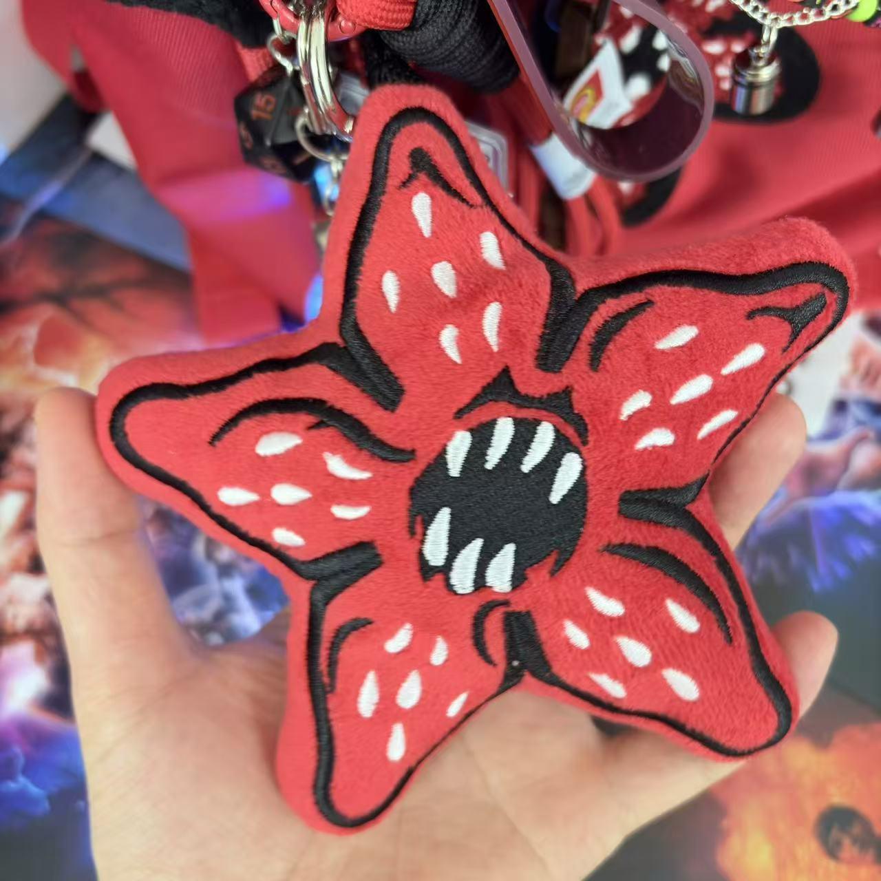 Stranger Things Plush Keychain, Demogorgon Star Flower Bag Charm With Glowing Light Bulb, D&D Dice & Will Byers Missing Card, Horror TV Show Merch Gift for Fans