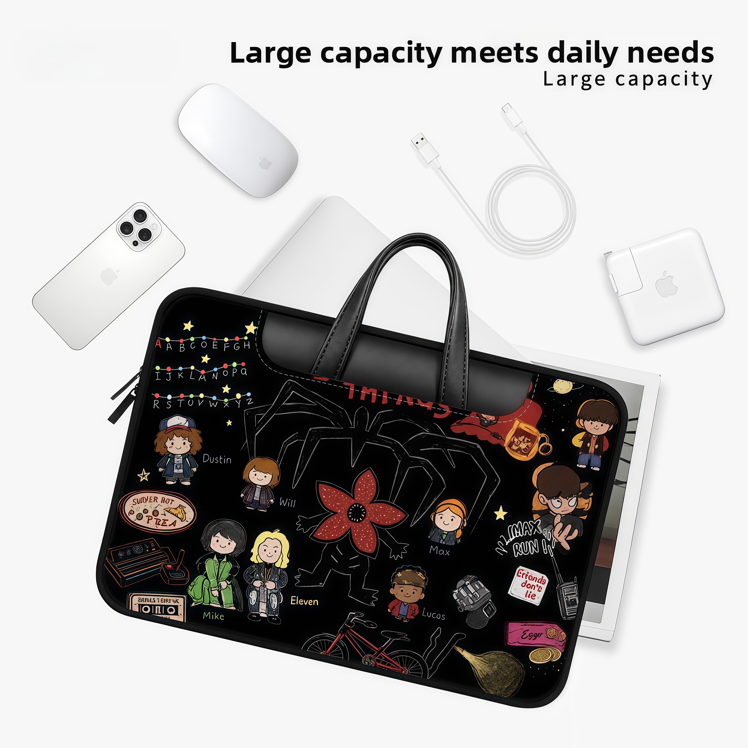 Stranger Things Illustrated Laptop Bag Suitable for Apple MacBook 15-inch, 6inch Small Air 13.3, Dell, Lenovo 14-inch, Pro Protective Sleeve
