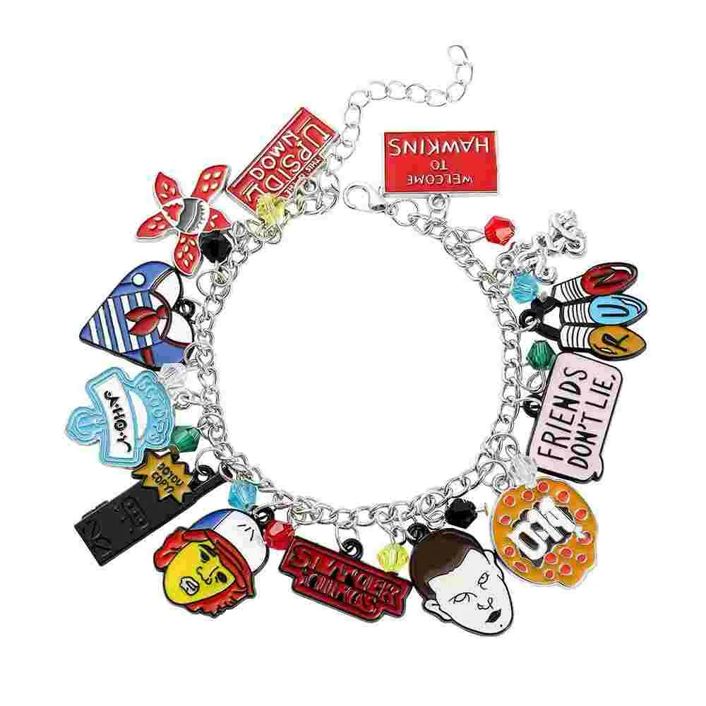 Stranger Things DIY Bracelet with Assorted Zinc Alloy Pendants & Cartoon Charms Lightweight Customizable Jewelry Gift for Fans Wicker Man Hellfire Club