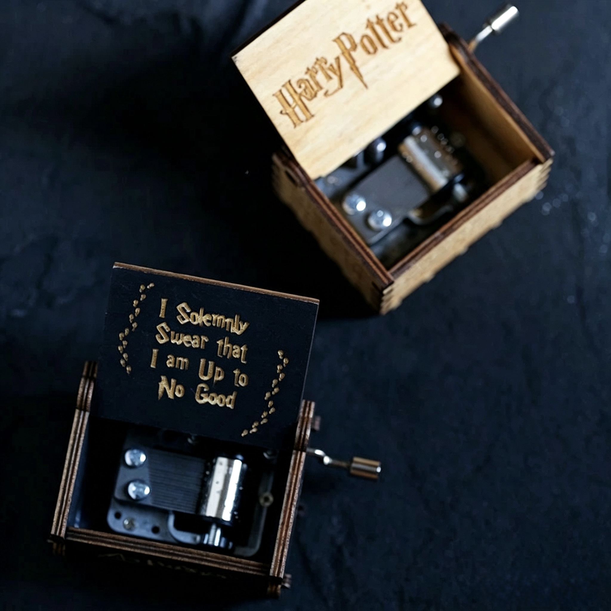 Harry Potter Hand Cranked Wooden Music Box, Classic Engraved Magical Themed Melody Box, Vintage Wood Musical Gift Box for Movie Fans Birthday Present
