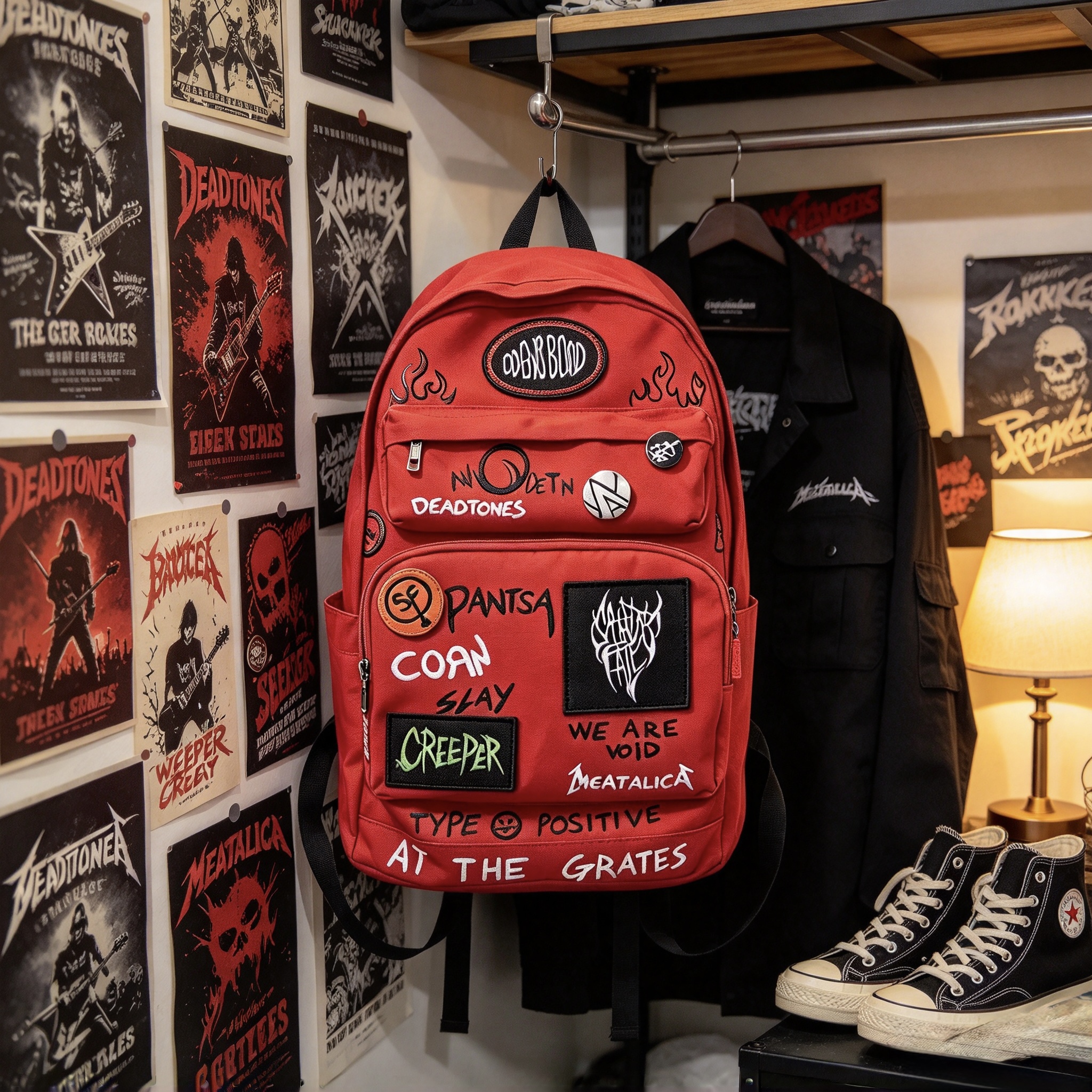 Sally Face Larry Red Backpack, Game Character Larry Inspired Graffiti Print Backpack, Punk Subculture Large Capacity School Backpack for Sally Face Fans