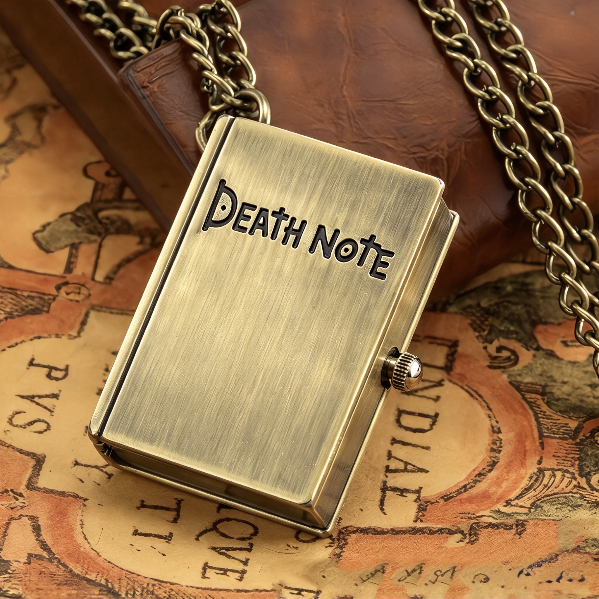 Death Note Book Shaped Pocket Watch with Chain, Anime Death Note Mini Book Pendant Watch, Vintage Quartz Pocket Watch Keychain Collectible for Anime Fans