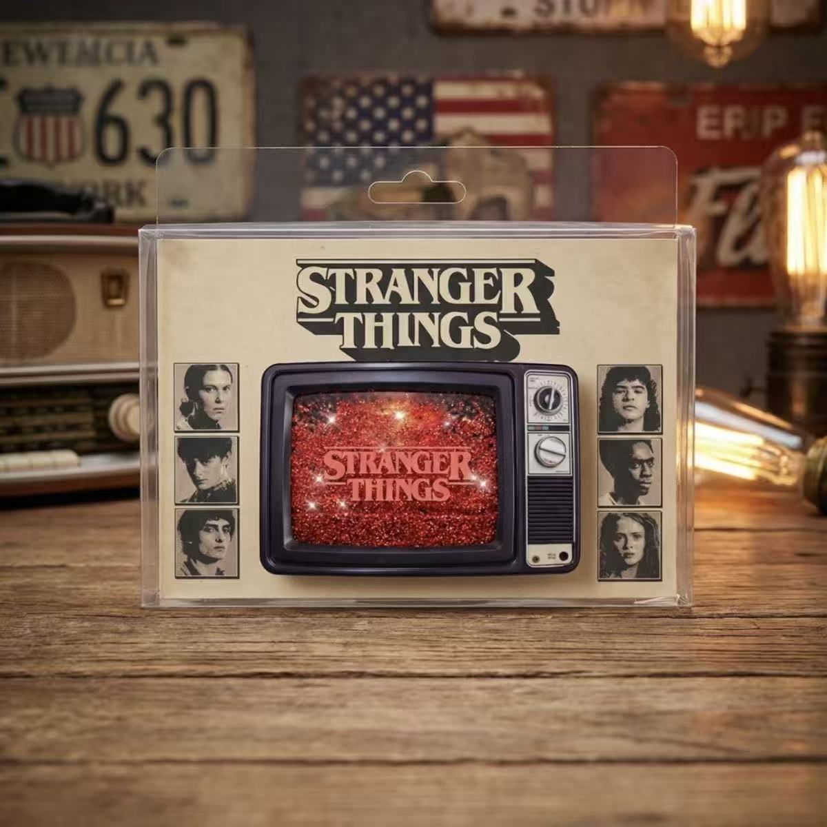 Stranger Things Retro TV Quicksand Fridge Magnet, Upside Down Red Glitter Refrigerator Magnet, Hawkins Fan Collectible Decor