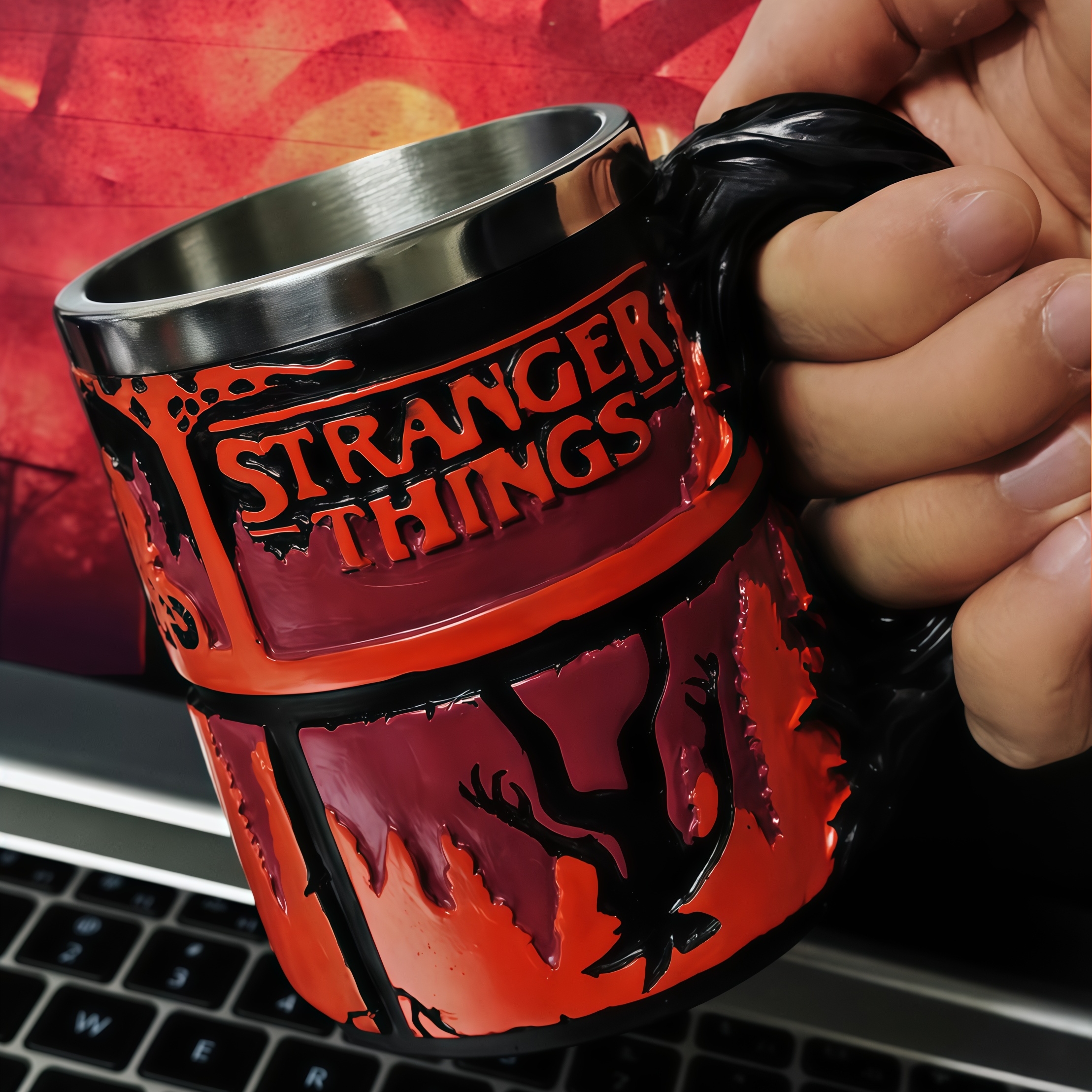 Stranger Things Themed 3D Embossed Coffee Mug Resin Shell Stainless Steel Liner Cup Home Decor Birthday Present for Fans