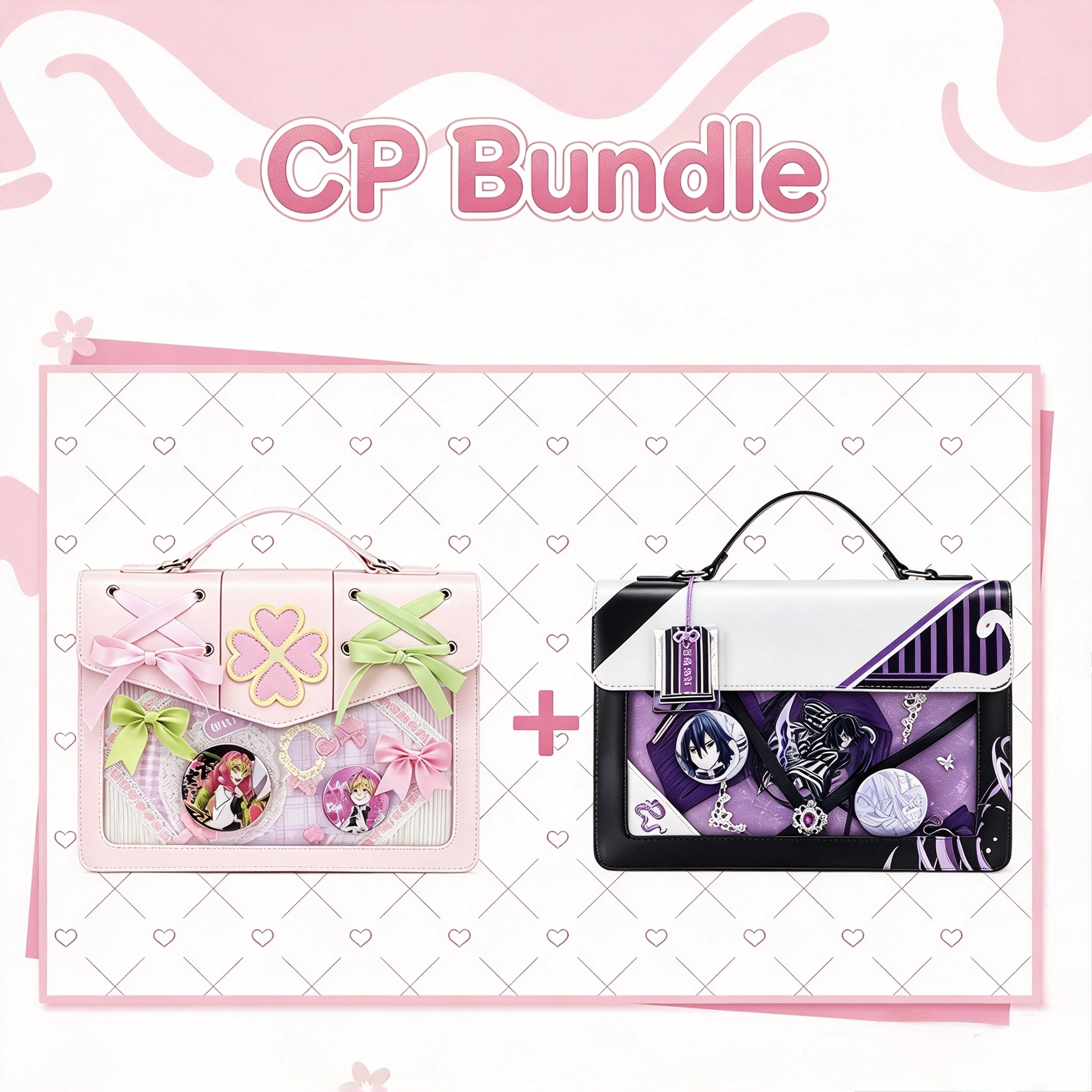 Demon Slayer Ita Bag 4 Styles Bundle, PU Leather Multi-purpose Itabag with Transparent Window, Handheld / Crossbody / Double Shoulder Bag, Anime Fans Collection Gift
