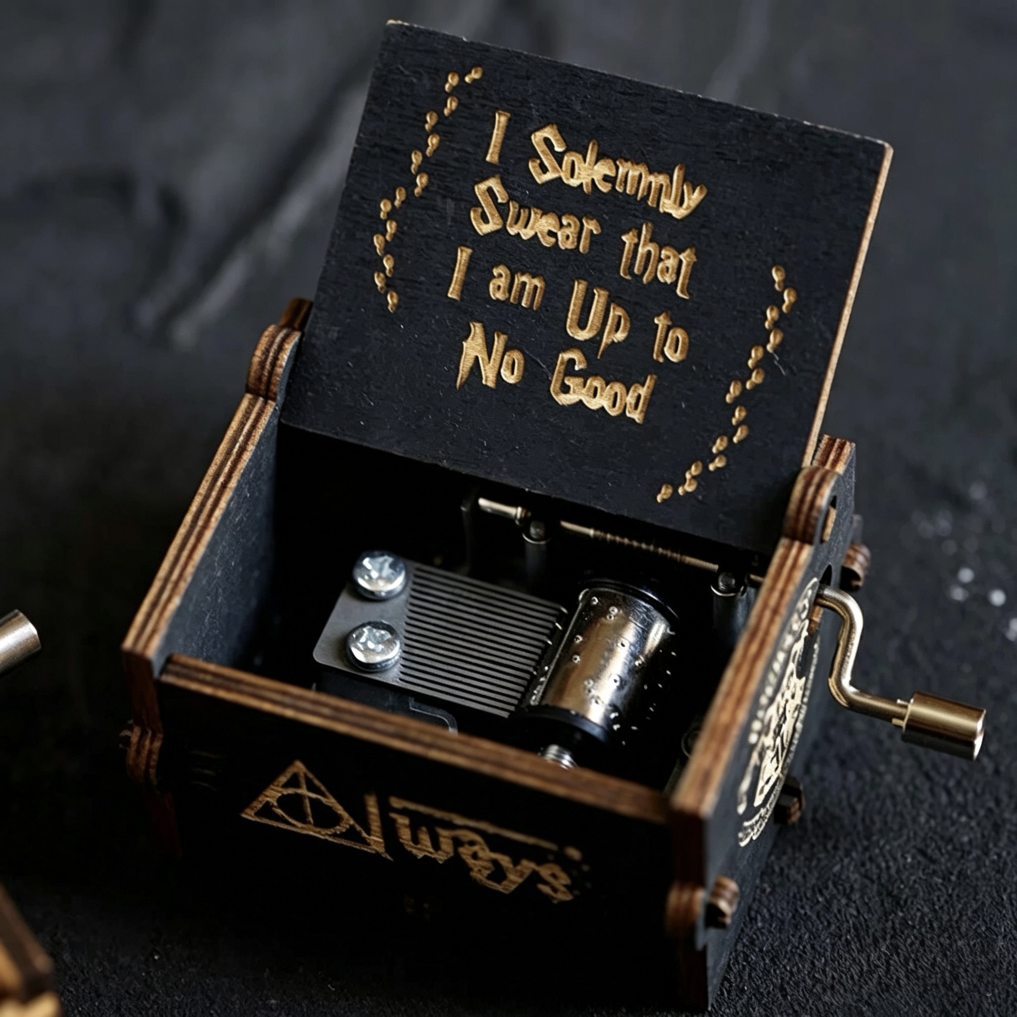 Harry Potter Hand Cranked Wooden Music Box, Classic Engraved Magical Themed Melody Box, Vintage Wood Musical Gift Box for Movie Fans Birthday Present