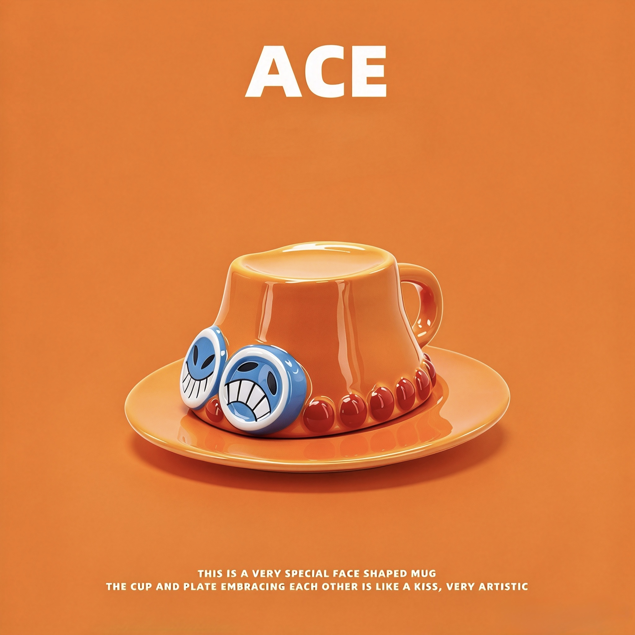 One Piece 3D Sculpted Ceramic Mug with Saucer, Luffy Chopper Ace Anime Shaped Coffee Cup, Unique Collectible Gift for One Piece Fans