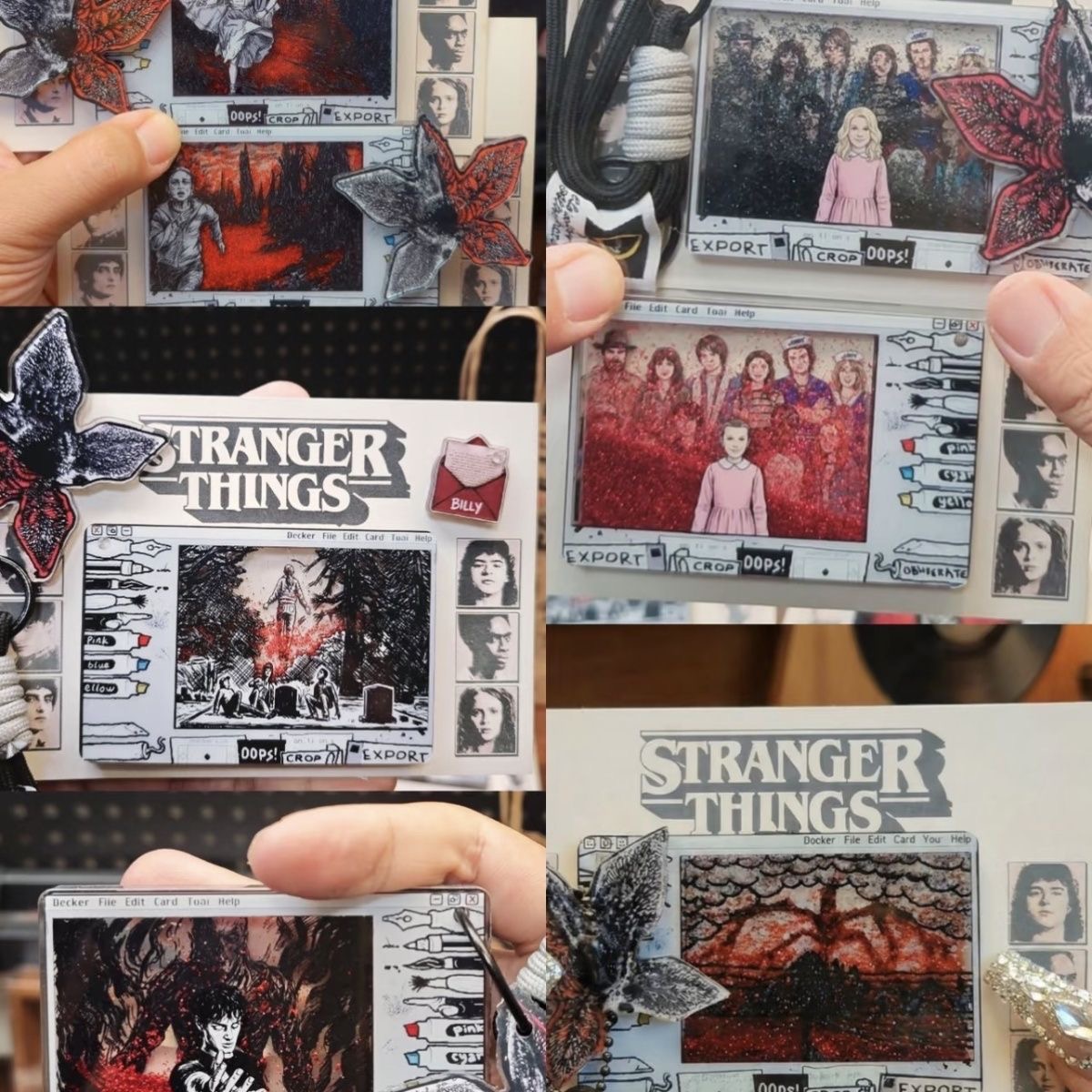 tranger Things The Upside Down Quicksand Card & Demogorgon Keychain Set, Horror TV Fan Collectible Key Pendant Gift