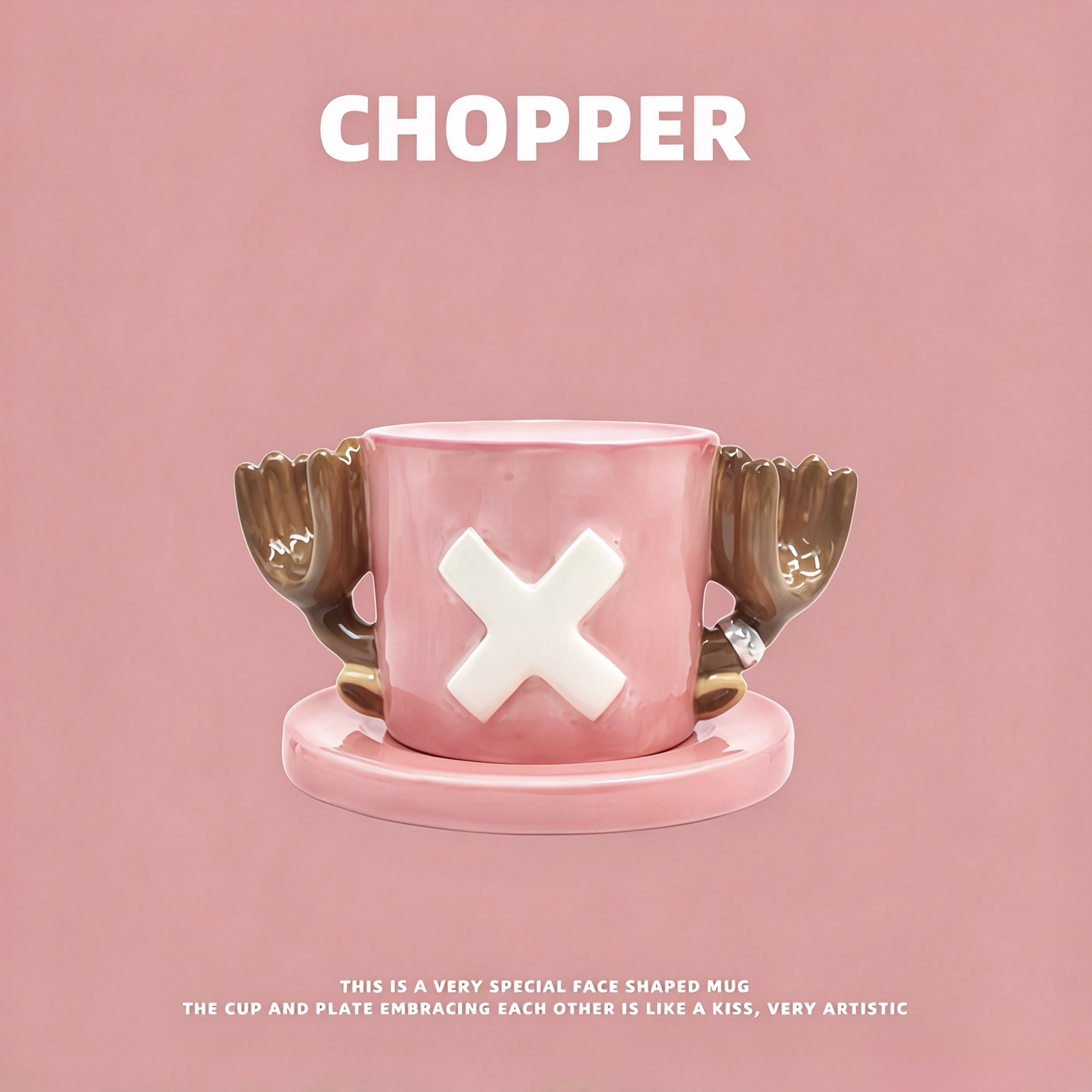 One Piece 3D Sculpted Ceramic Mug with Saucer, Luffy Chopper Ace Anime Shaped Coffee Cup, Unique Collectible Gift for One Piece Fans