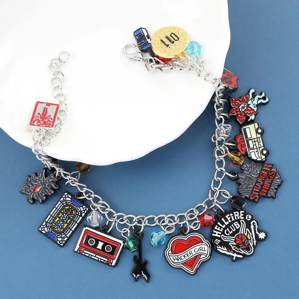 Stranger Things Hellfire Club DIY Bracelet with Assorted Zinc Alloy Pendants & Cartoon Charms Lightweight Customizable Jewelry Gift for Fans Wicker Man 