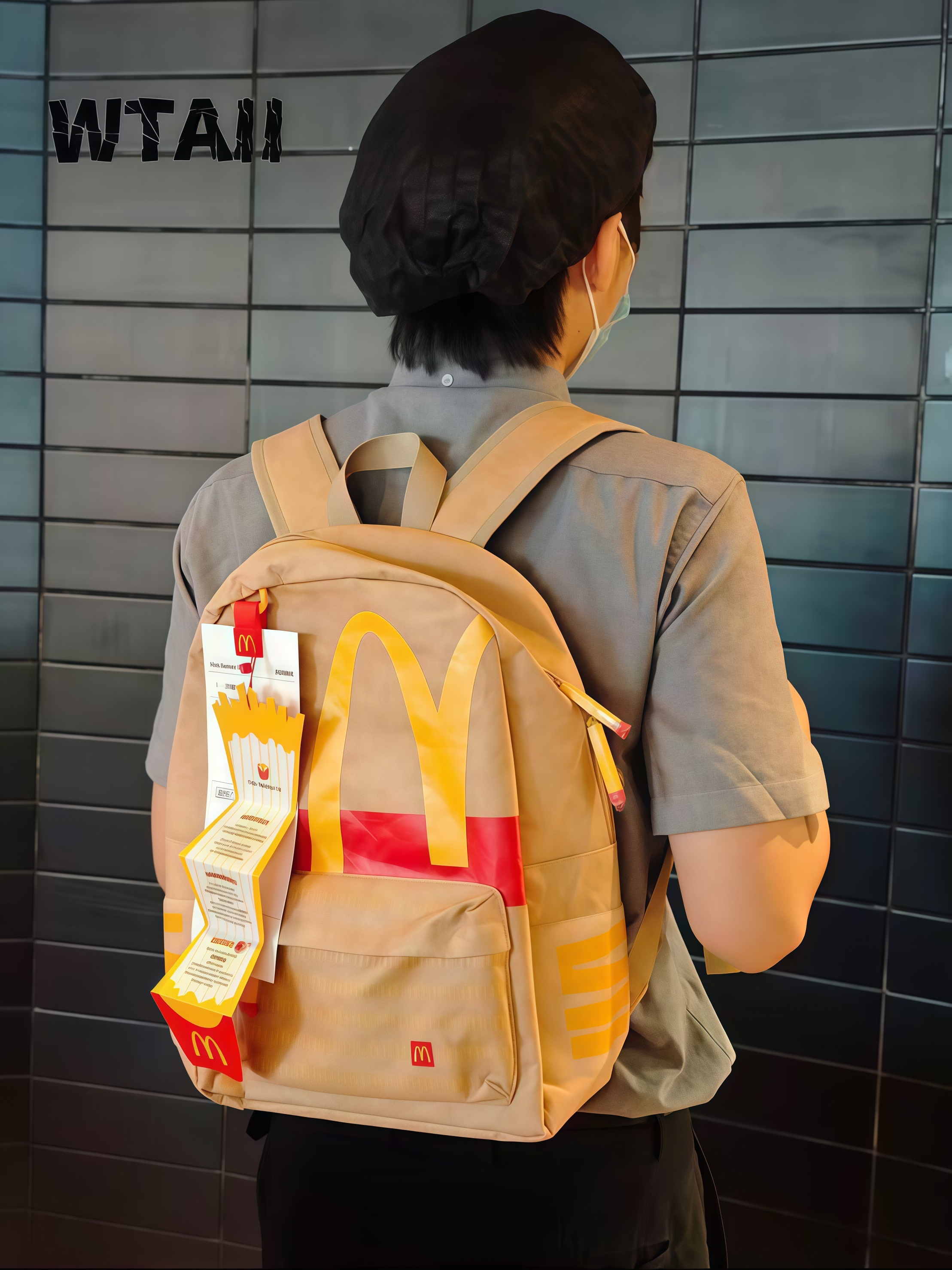 McDonald's Paper Bag Style Backpack, Retro Golden Arches Canvas Backpack, Casual School Travel Bag for Fans