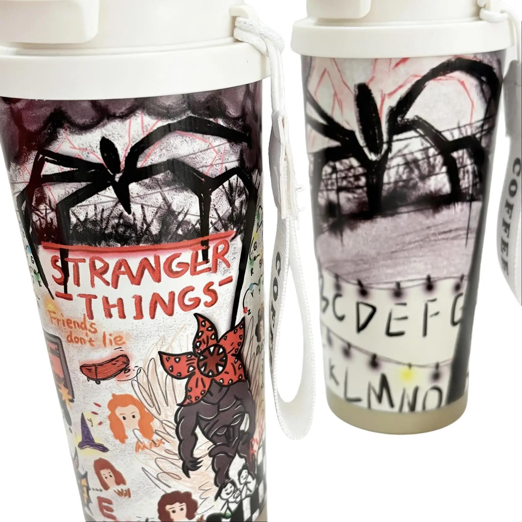 Stranger Things Graffiti Thermos Cup Stainless Steel Straw Double Wall Insulated Large Capacity Coffee Water Mug High Value Bottles Drink