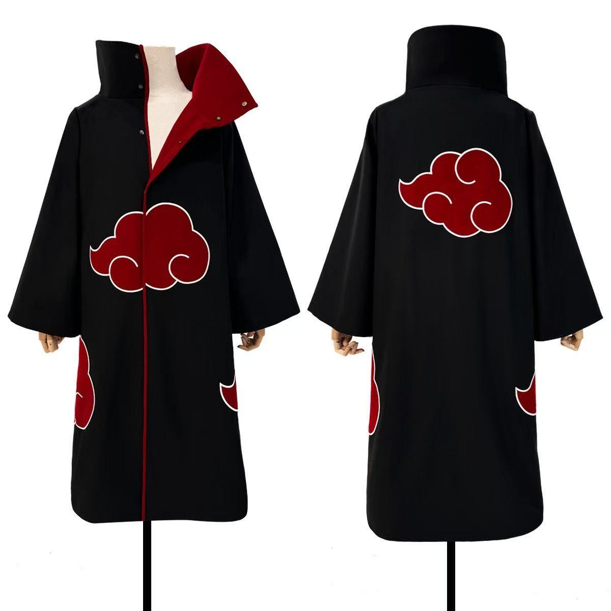 Naruto Tobi Uchiha Obito Cosplay Costume Set, Akatsuki Red Cloud Cloak + Obito Mask, Anime Ninja Outfit for Halloween Cosplay Party