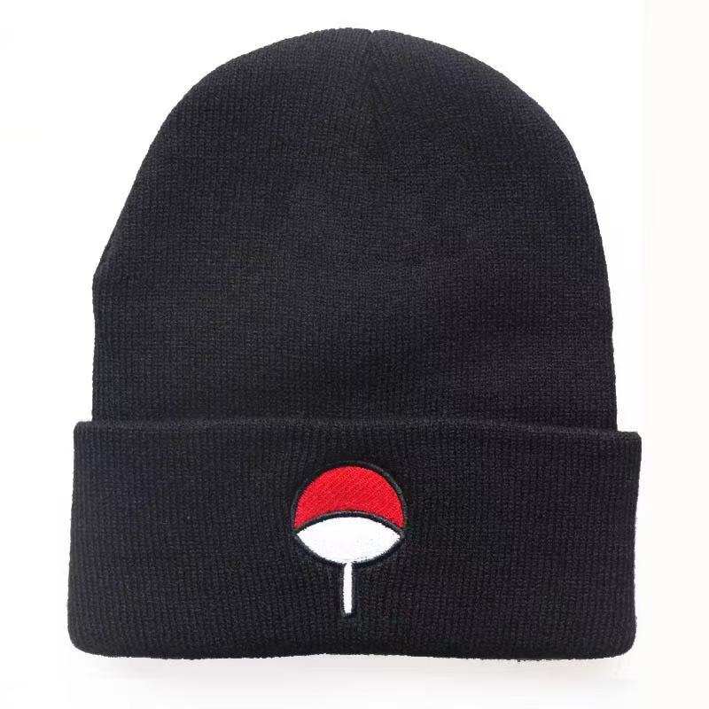 Naruto Anime Knitted Beanie Hat Uchiha & Konoha Embroidered Winter Warm Unisex Skull Cap Anime Cosplay Gift