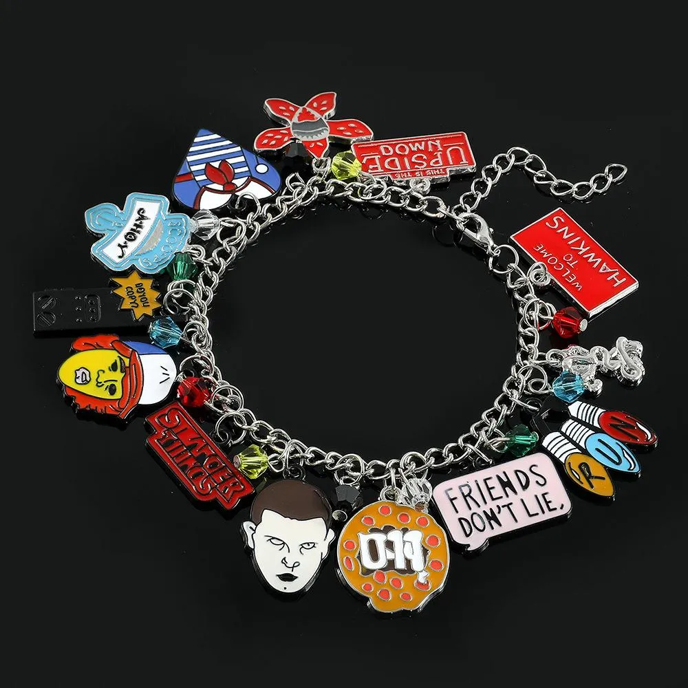 Stranger Things DIY Bracelet with Assorted Zinc Alloy Pendants & Cartoon Charms Lightweight Customizable Jewelry Gift for Fans Wicker Man Hellfire Club