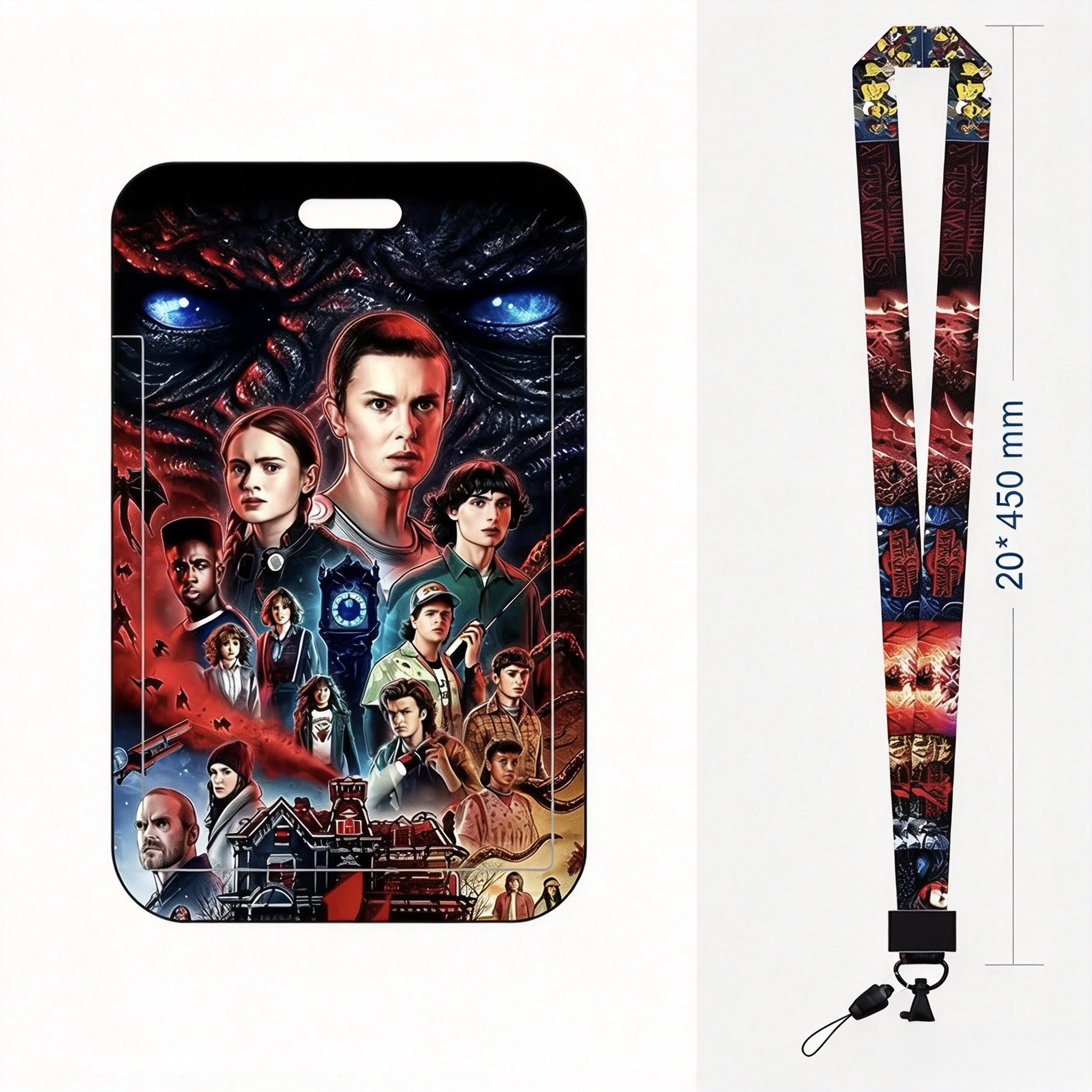 Stranger Things Card Holder with Lanyard, Acrylic ID Badge Case, Student School Bus Card Protector, Gift for Stranger Things Fans