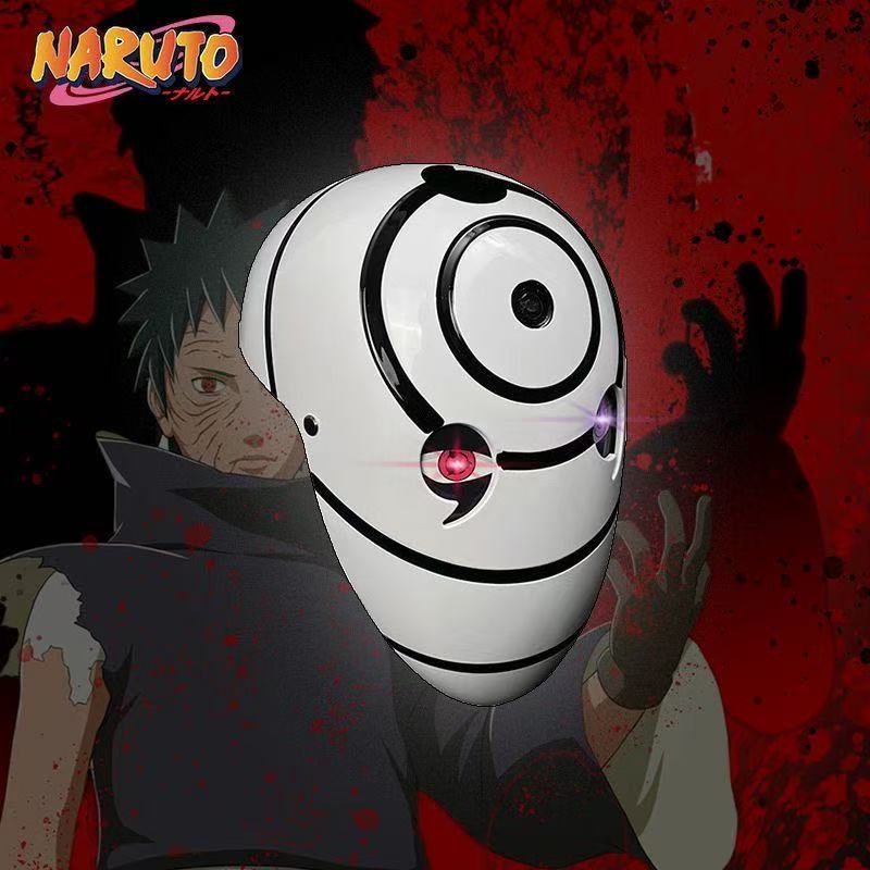 Naruto Tobi Uchiha Obito Cosplay Costume Set, Akatsuki Red Cloud Cloak + Obito Mask, Anime Ninja Outfit for Halloween Cosplay Party