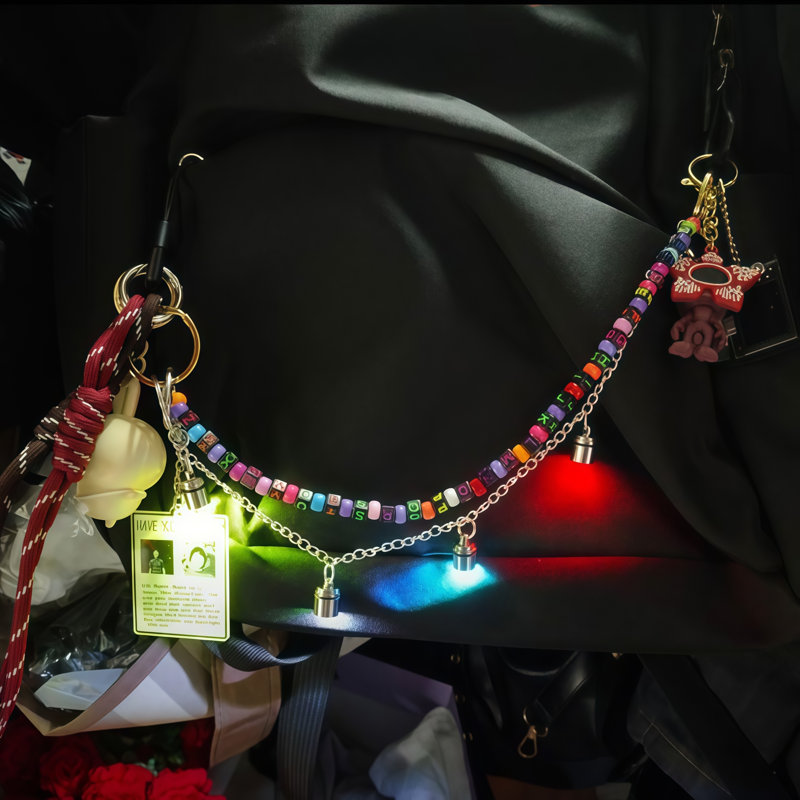 Stranger Things Bag Charm Keychain, Creative Metal Beaded Bag Pendant With Light‑Up Mini Flashlight, Demogorgon Figure Camera Accessory, Perfect Gift for TV Show Fans