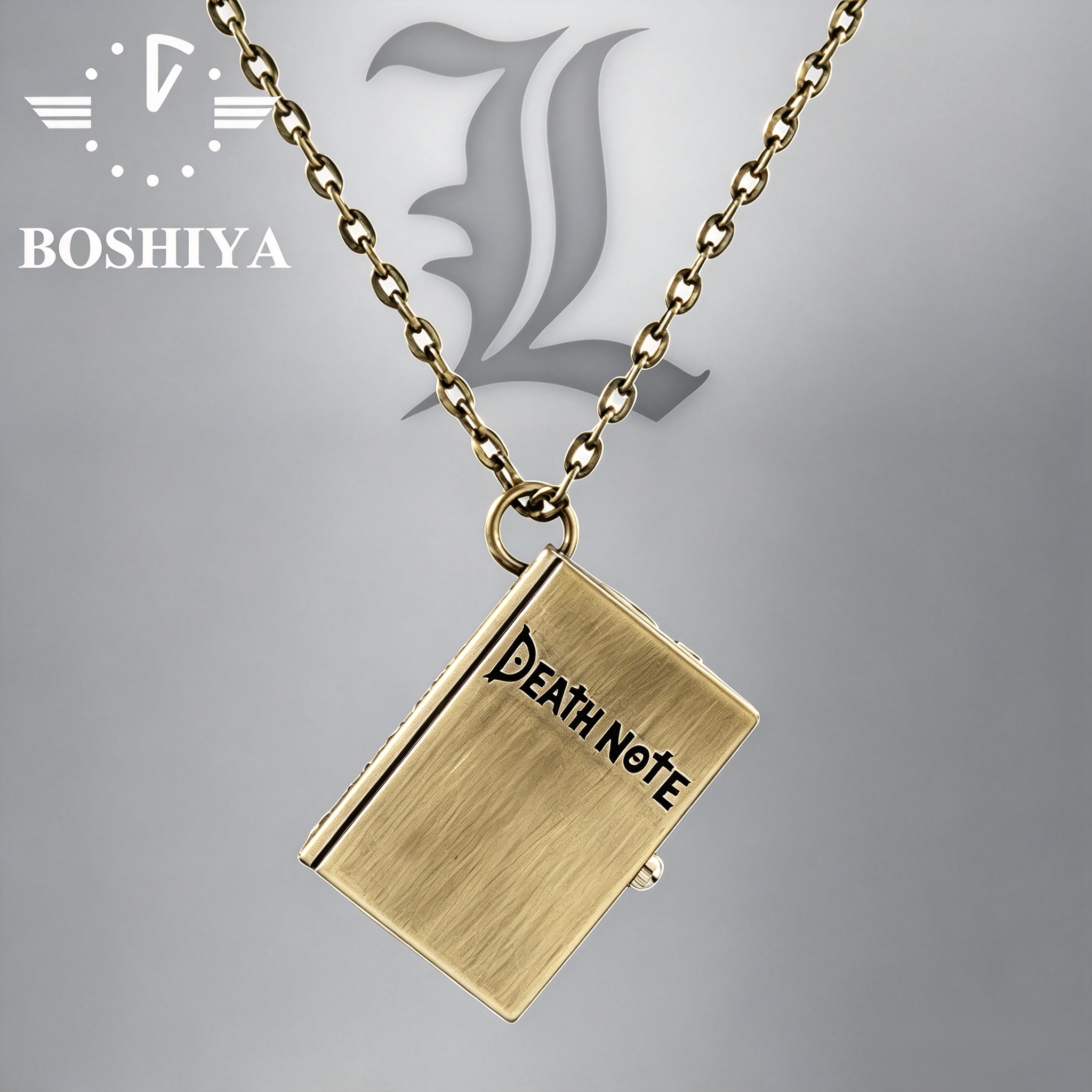 Death Note Book Shaped Pocket Watch with Chain, Anime Death Note Mini Book Pendant Watch, Vintage Quartz Pocket Watch Keychain Collectible for Anime Fans