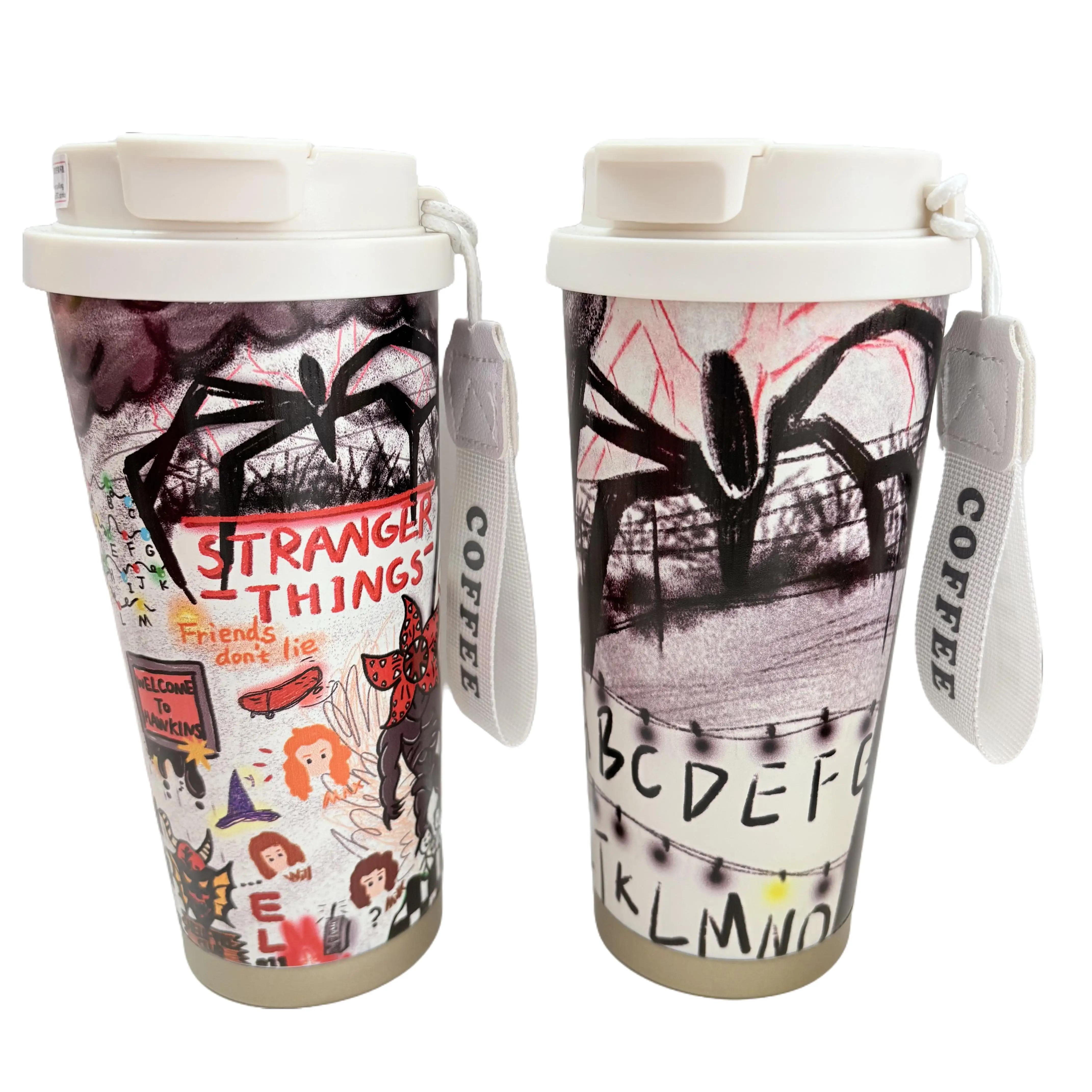 Stranger Things Graffiti Thermos Cup Stainless Steel Straw Double Wall Insulated Large Capacity Coffee Water Mug High Value Bottles Drink