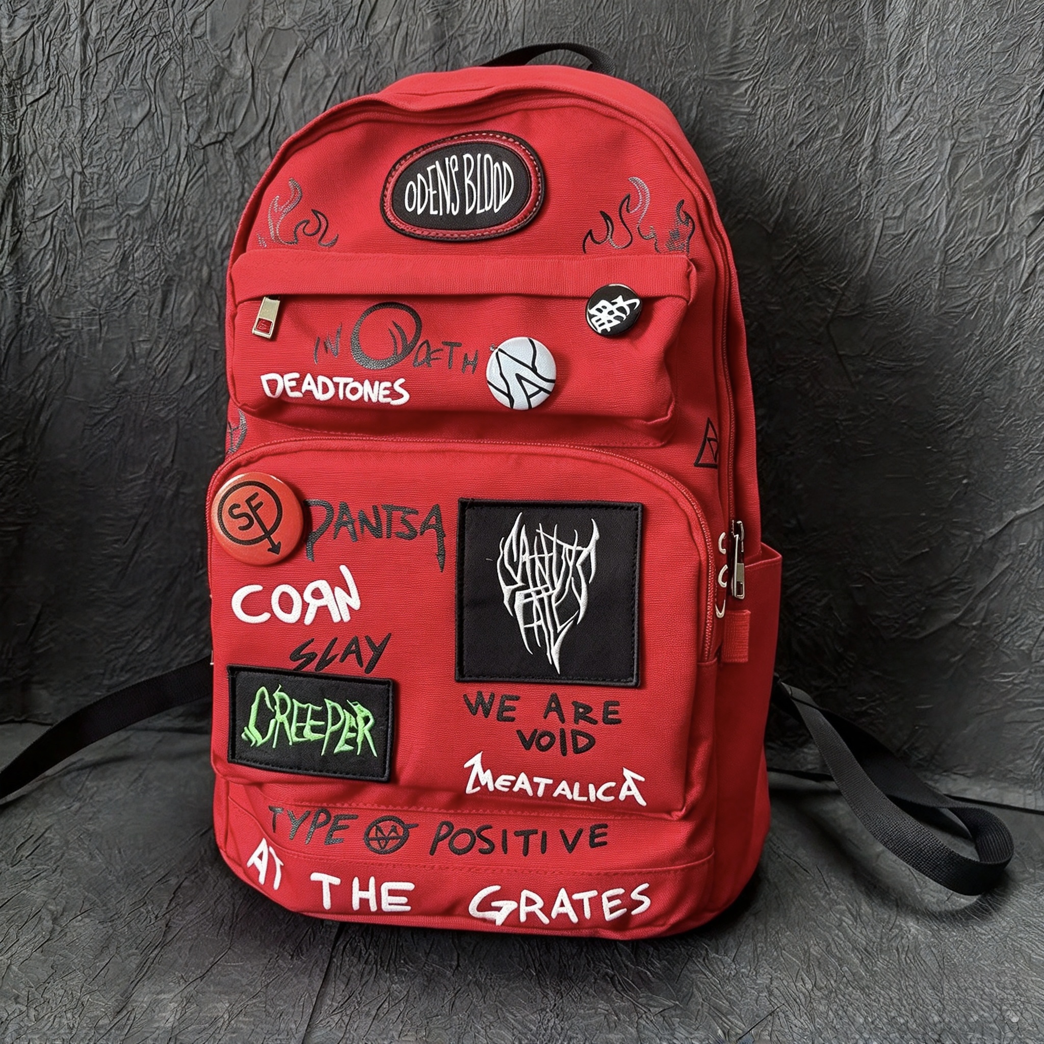 Sally Face Larry Red Backpack, Game Character Larry Inspired Graffiti Print Backpack, Punk Subculture Large Capacity School Backpack for Sally Face Fans