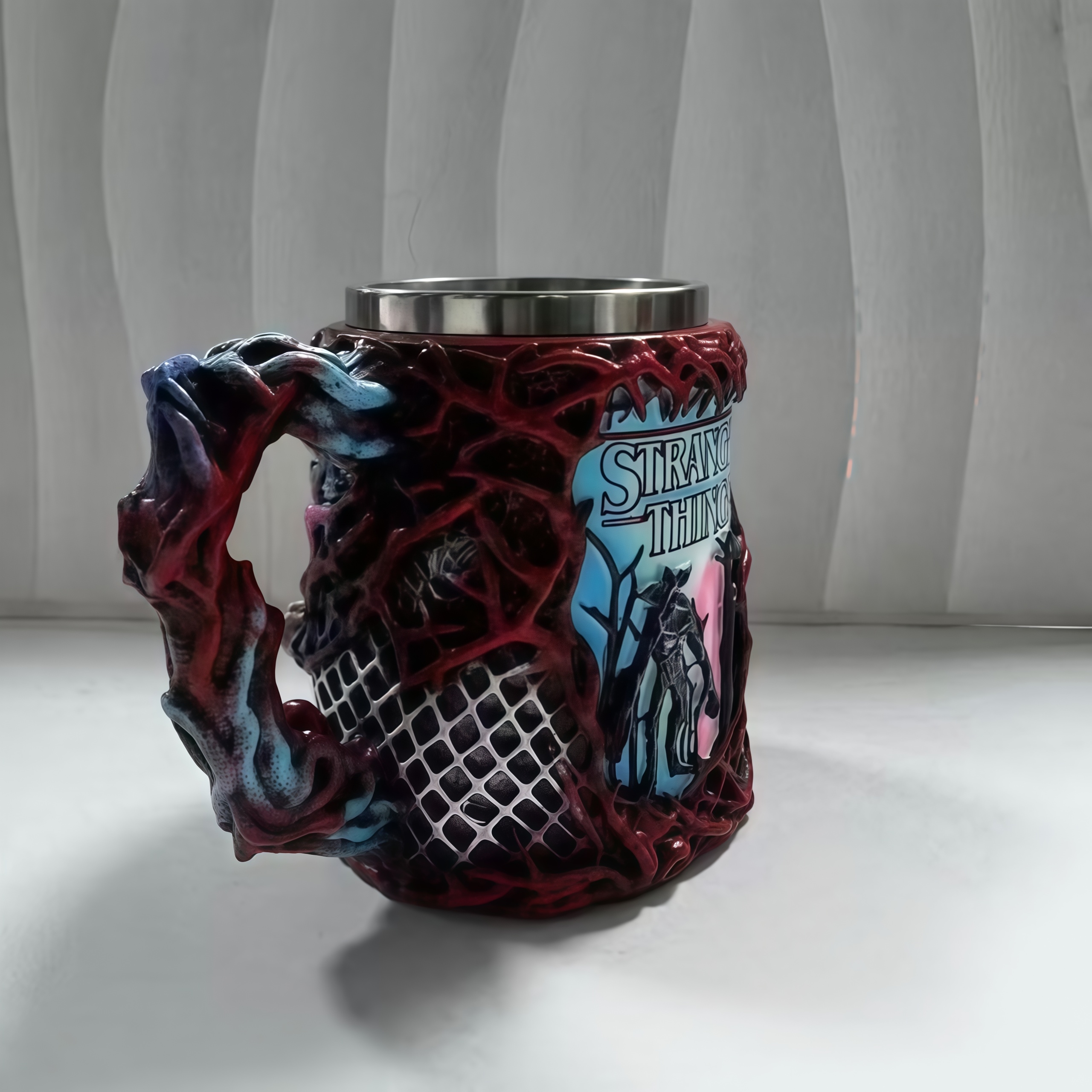 Stranger Things Themed 3D Embossed Coffee Mug Resin Shell Stainless Steel Liner Cup Home Decor Birthday Present for Fans