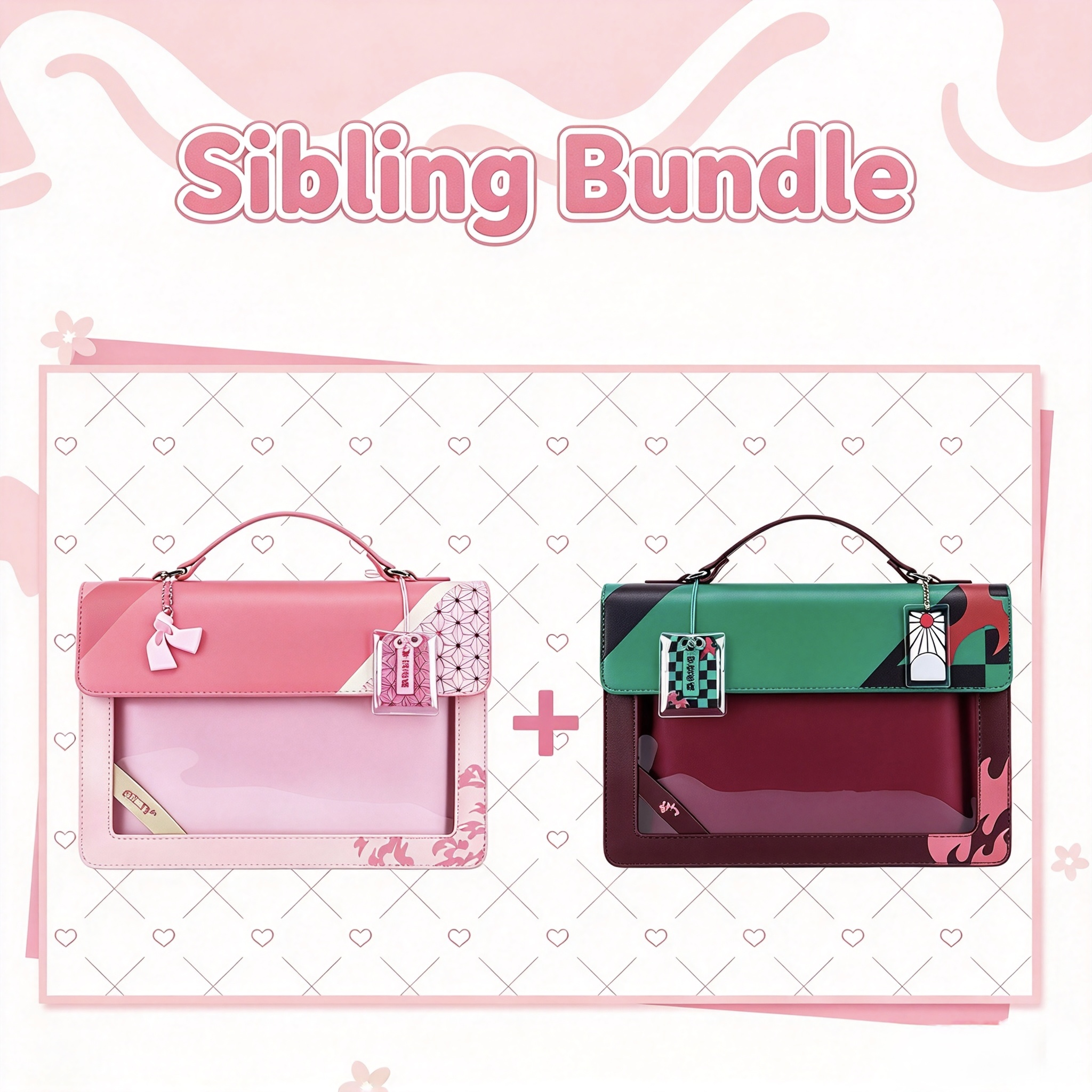 Demon Slayer Ita Bag 4 Styles Bundle, PU Leather Multi-purpose Itabag with Transparent Window, Handheld / Crossbody / Double Shoulder Bag, Anime Fans Collection Gift
