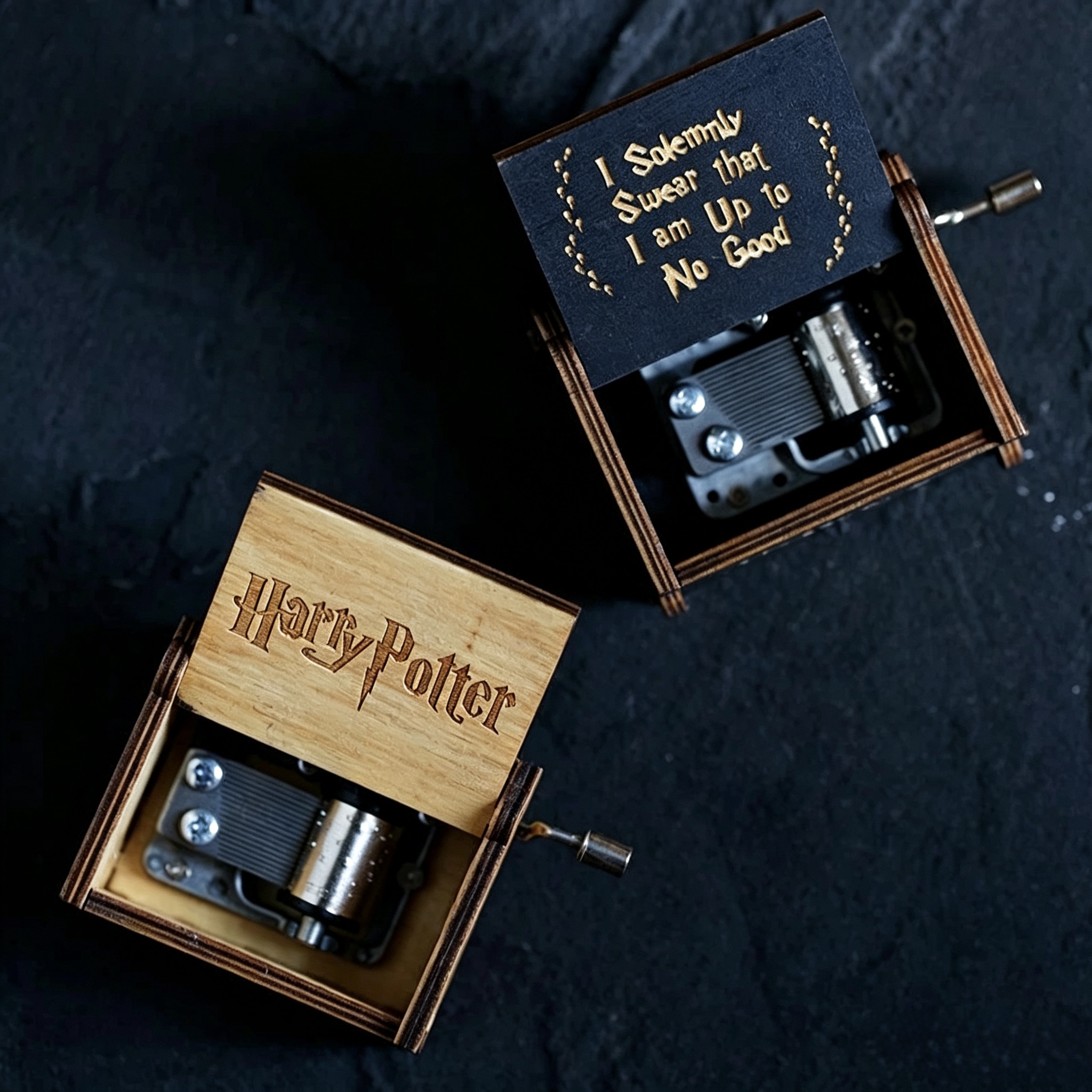 Harry Potter Hand Cranked Wooden Music Box, Classic Engraved Magical Themed Melody Box, Vintage Wood Musical Gift Box for Movie Fans Birthday Present