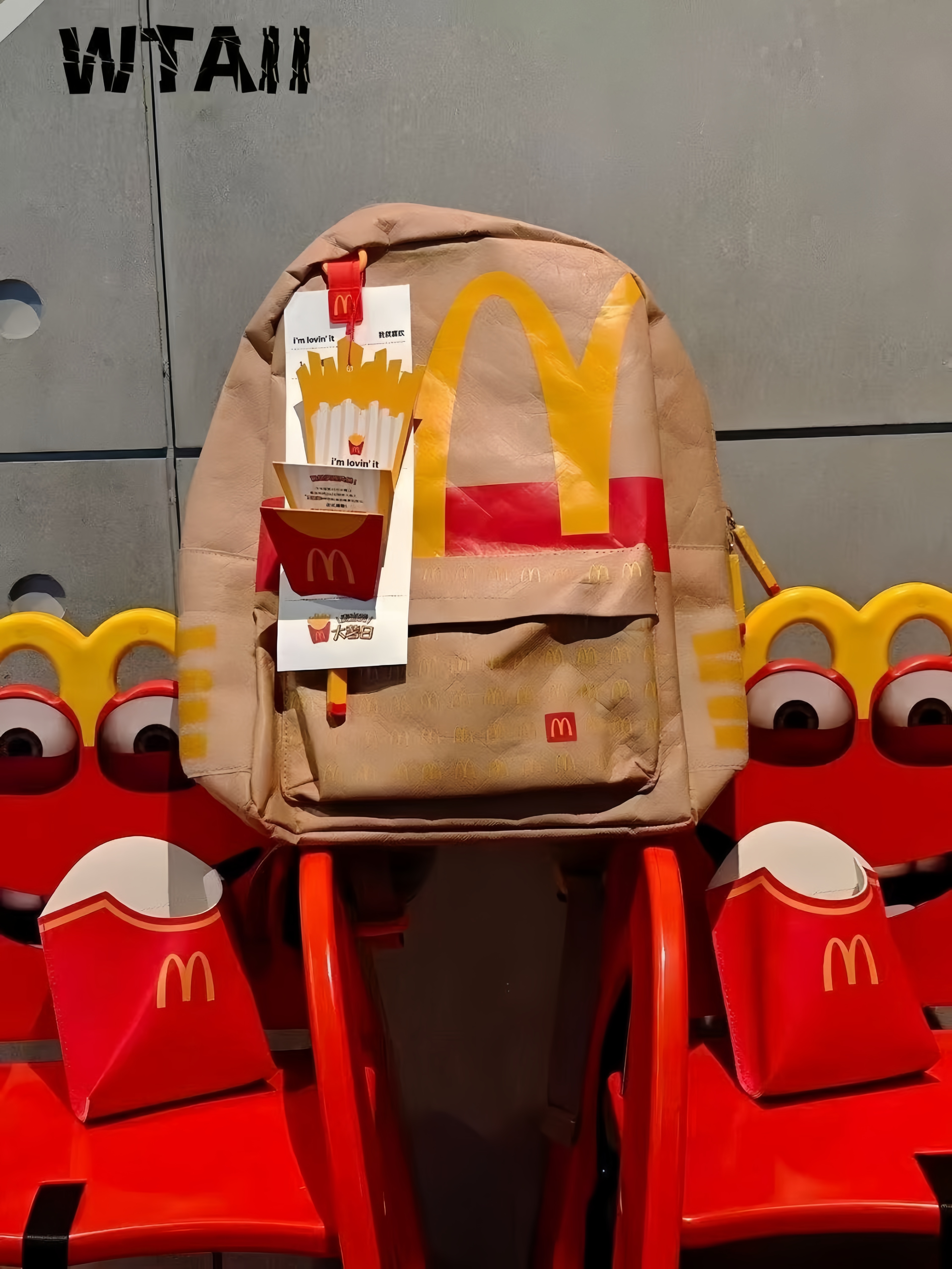 McDonald's Paper Bag Style Backpack, Retro Golden Arches Canvas Backpack, Casual School Travel Bag for Fans