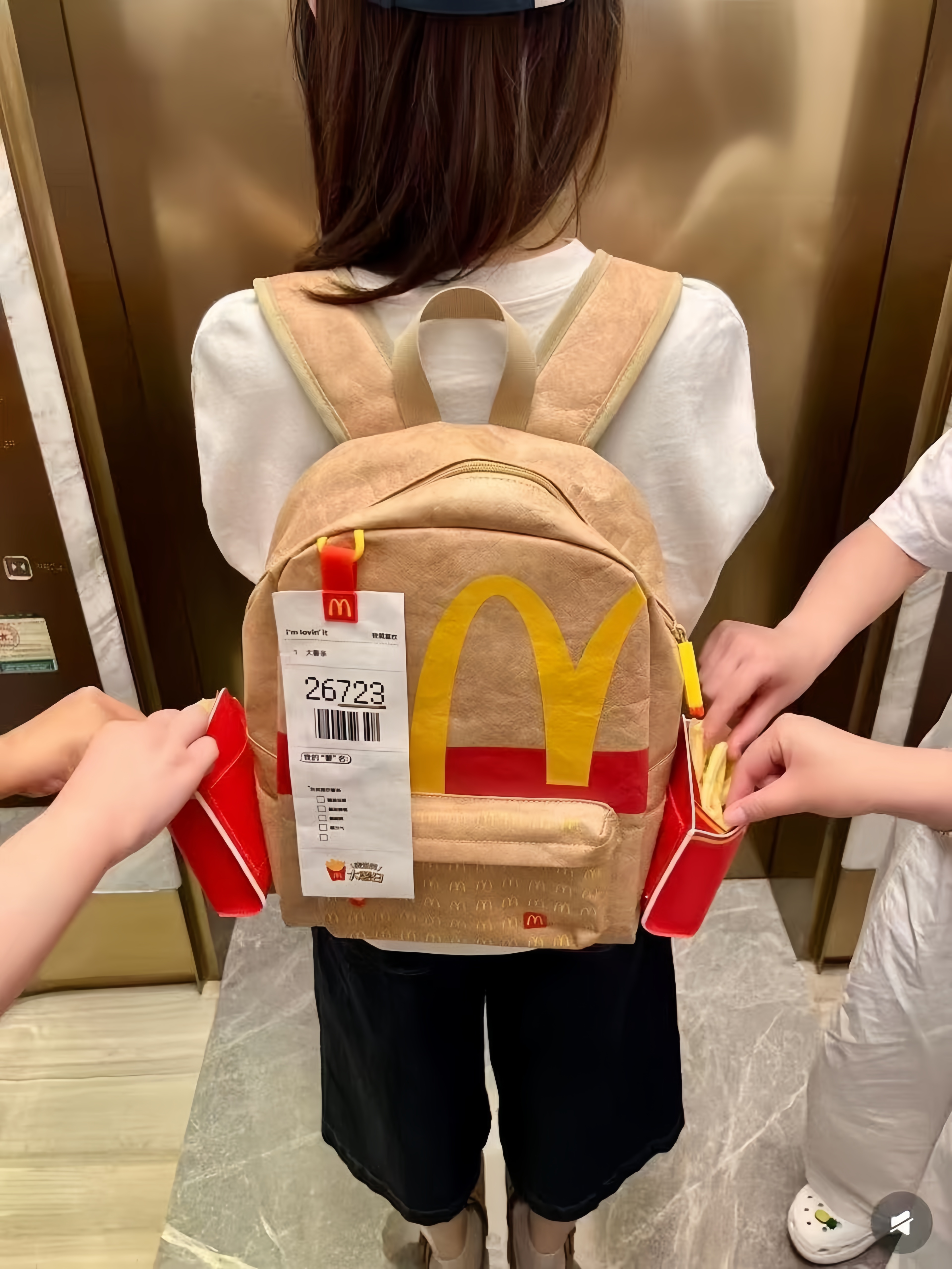 McDonald's Paper Bag Style Backpack, Retro Golden Arches Canvas Backpack, Casual School Travel Bag for Fans