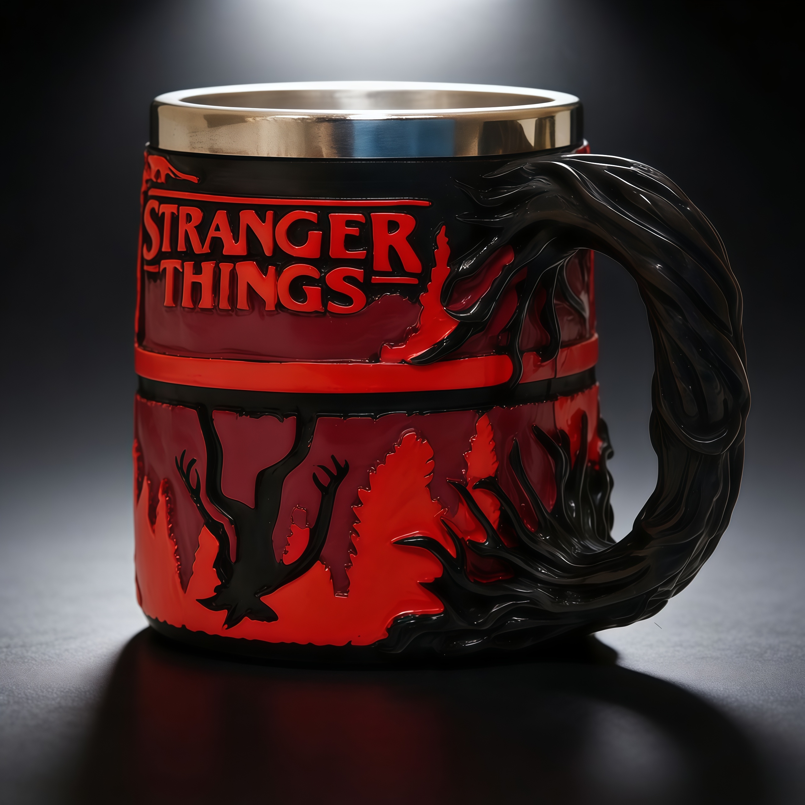 Stranger Things Themed 3D Embossed Coffee Mug Resin Shell Stainless Steel Liner Cup Home Decor Birthday Present for Fans