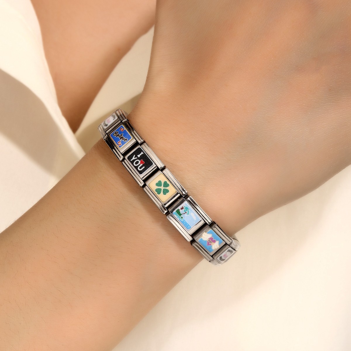  Anime Modular Stainless Steel Bracelet – Custom Italian Charm Link Bracelet