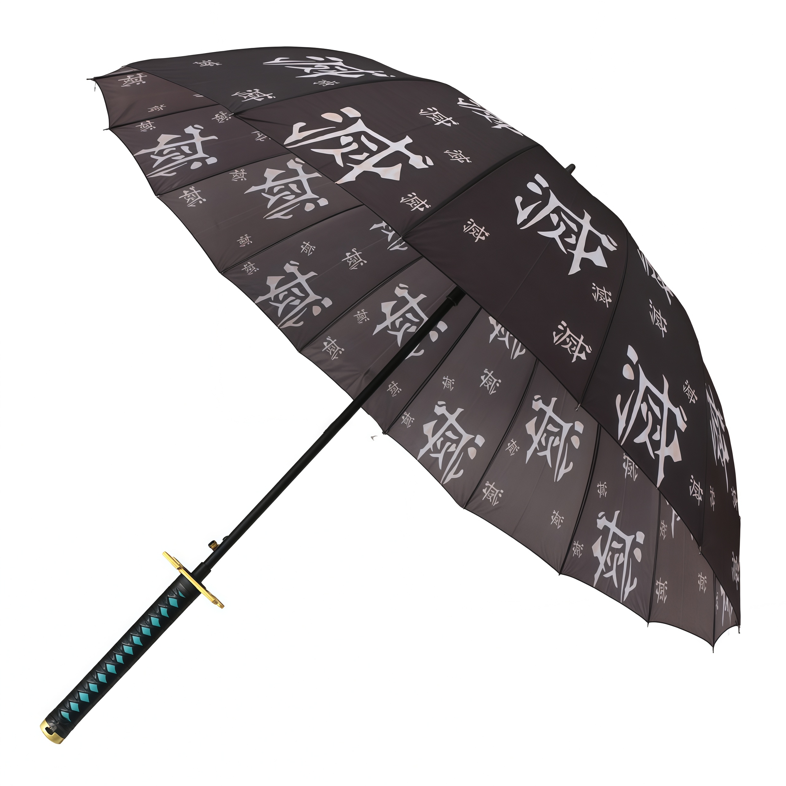 Samurai Katana Sword Handle Long Stick Umbrella,16‑Rib Semi‑Automatic Anime‑Style Print Cosplay Prop Rain Umbrella,Multiple Pattern Options