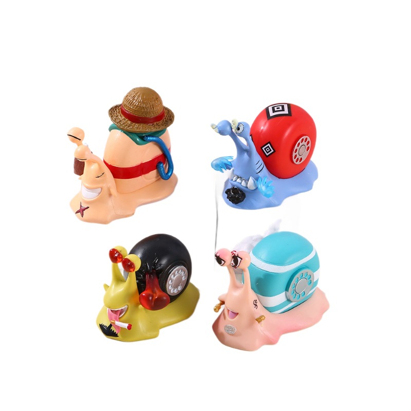 One Piece Figures Anime Snail Collection 9 Unique Snail Figurines for Collectors Desktop Ornaments Playful Anime Themed Decor