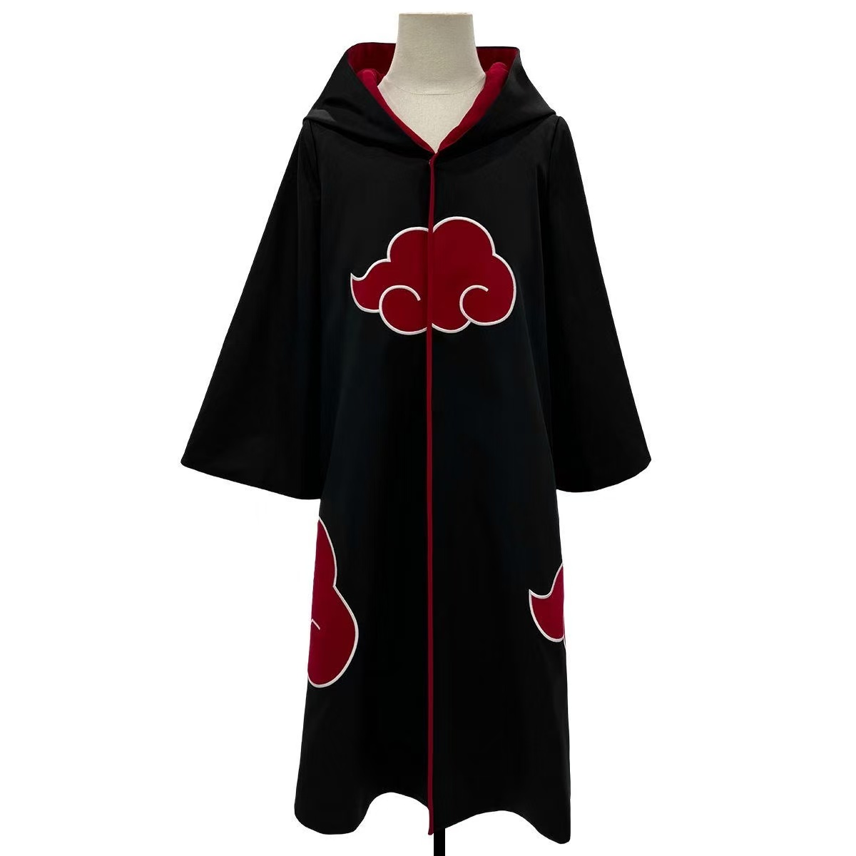 Naruto Tobi Uchiha Obito Cosplay Costume Set, Akatsuki Red Cloud Cloak + Obito Mask, Anime Ninja Outfit for Halloween Cosplay Party