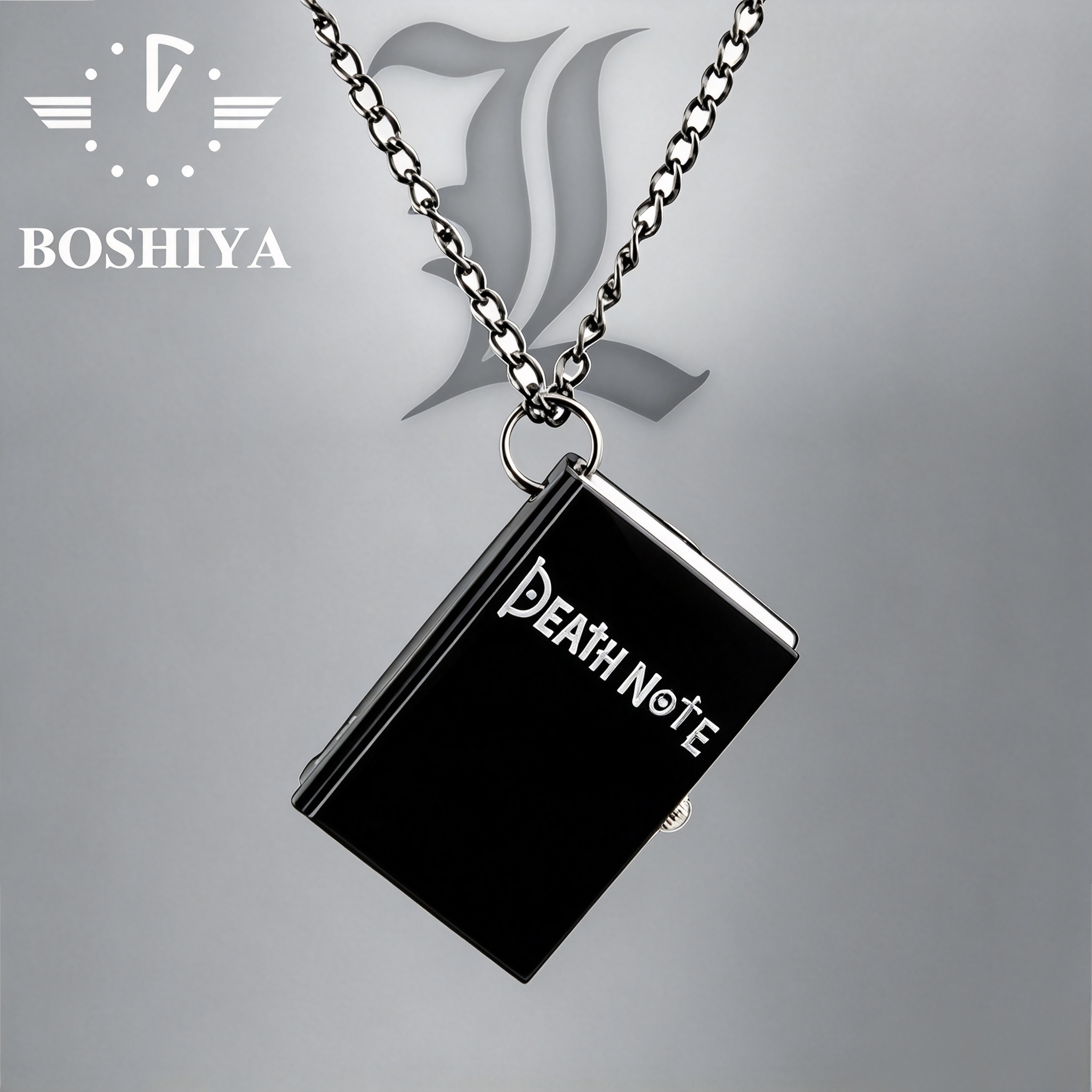 Death Note Book Shaped Pocket Watch with Chain, Anime Death Note Mini Book Pendant Watch, Vintage Quartz Pocket Watch Keychain Collectible for Anime Fans