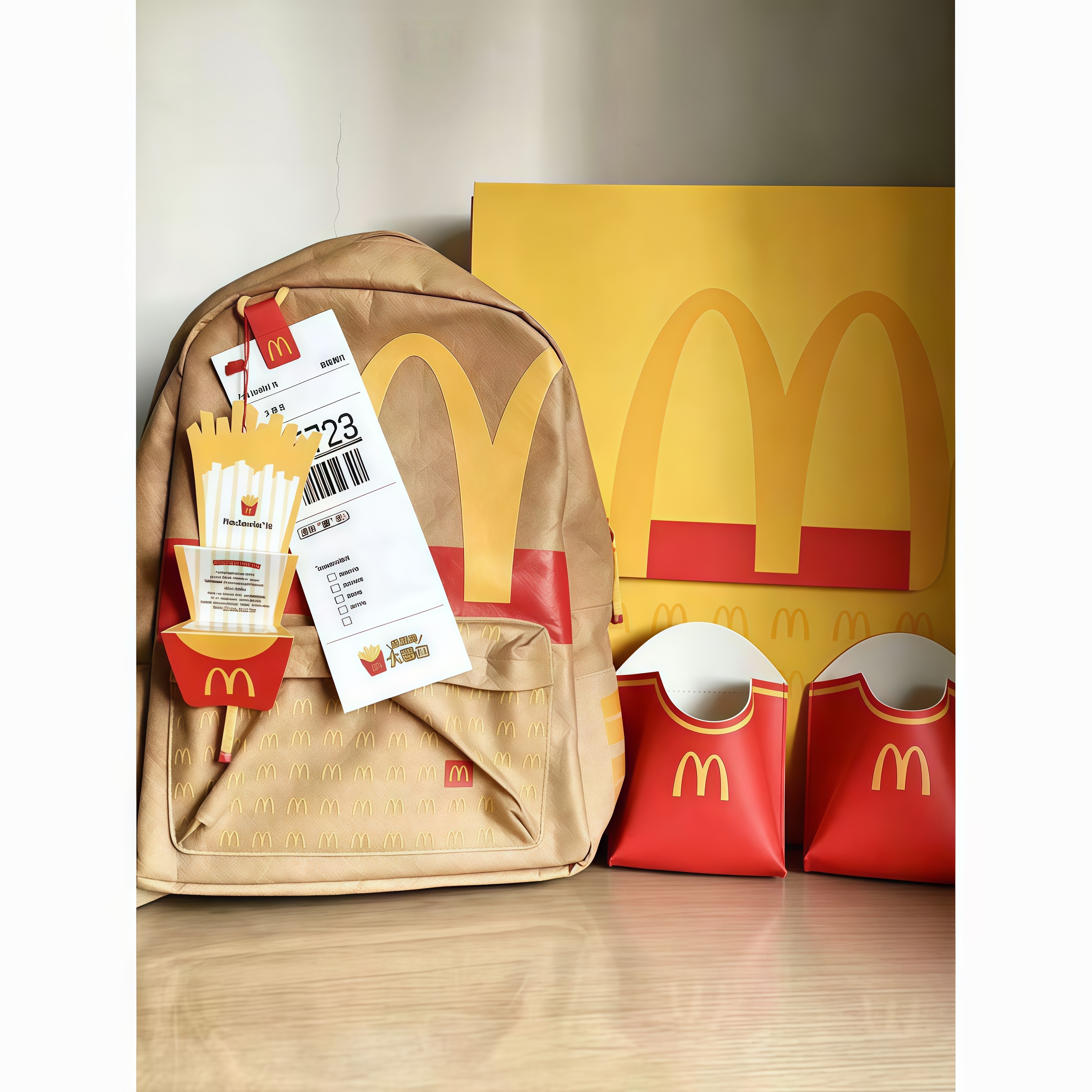 McDonald's Paper Bag Style Backpack, Retro Golden Arches Canvas Backpack, Casual School Travel Bag for Fans