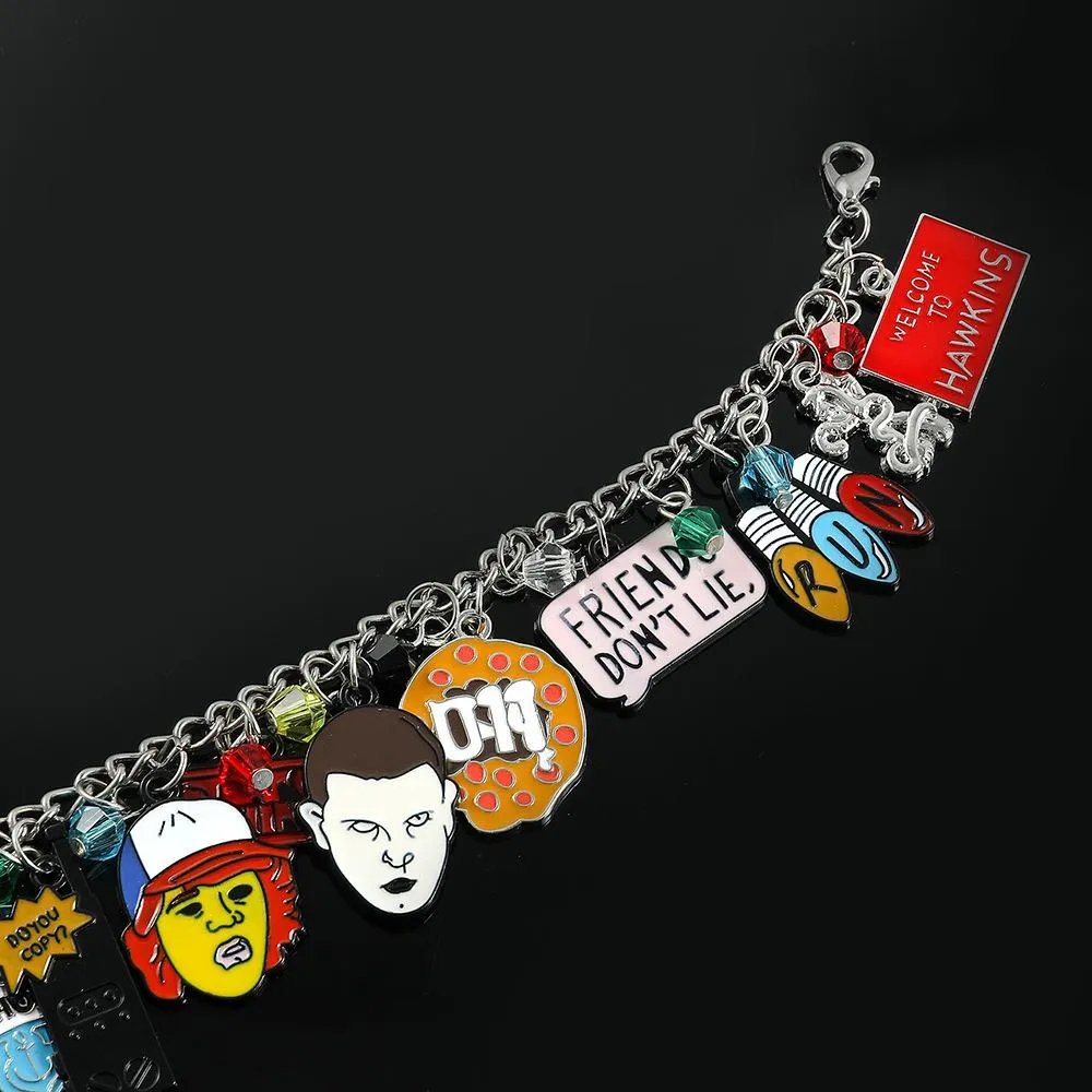 Stranger Things DIY Bracelet with Assorted Zinc Alloy Pendants & Cartoon Charms Lightweight Customizable Jewelry Gift for Fans Wicker Man Hellfire Club