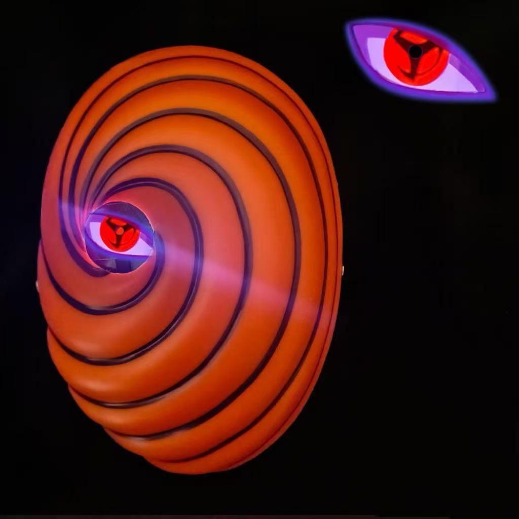 Naruto Tobi Uchiha Obito Cosplay Costume Set, Akatsuki Red Cloud Cloak + Obito Mask, Anime Ninja Outfit for Halloween Cosplay Party
